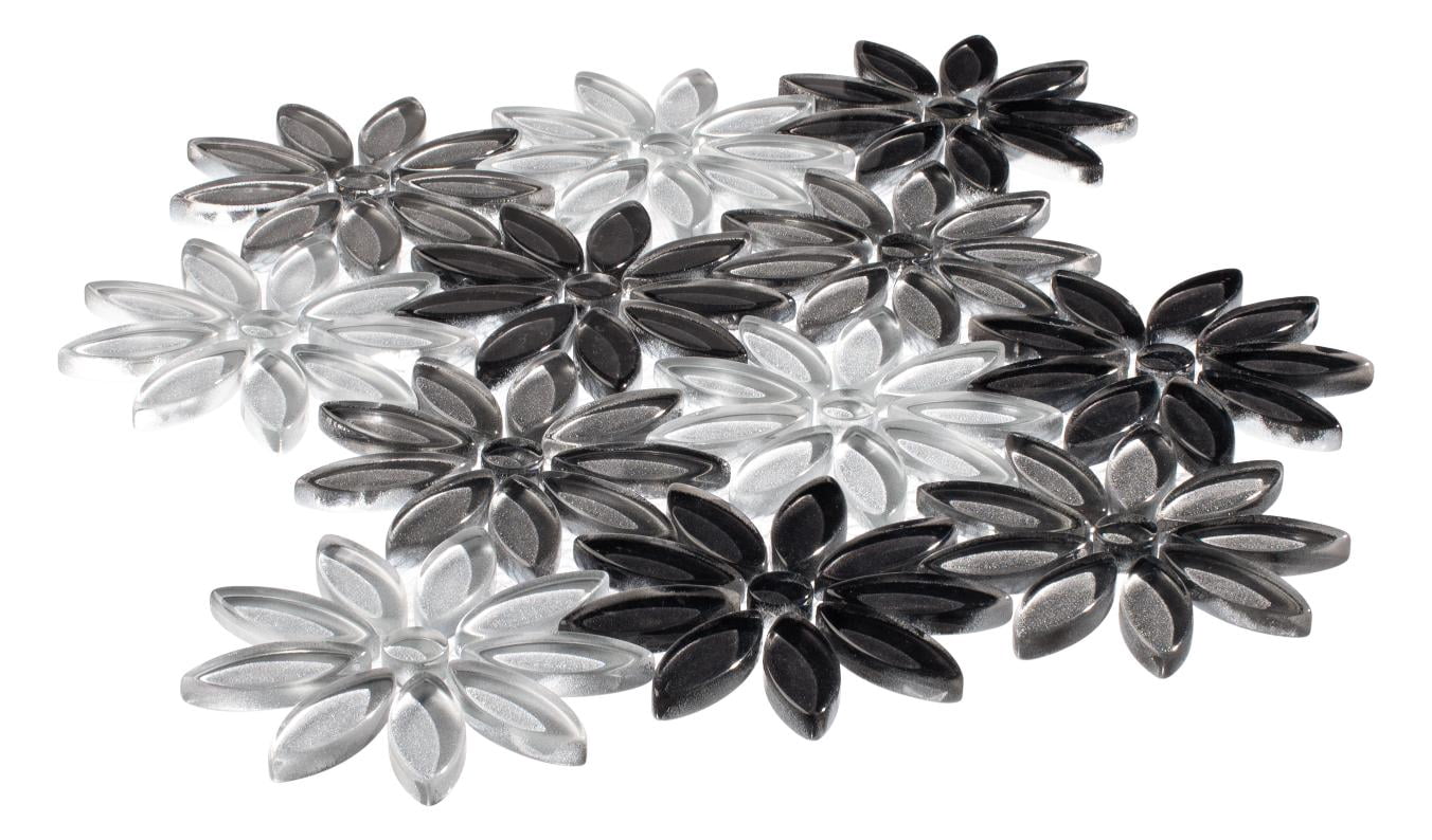 Andova Tiles Fresh Ticia Gray Floral Pattern Polished Glass Mosaic Wall and Floor Tile (Grey, 0.76 sq ft) hmht5
