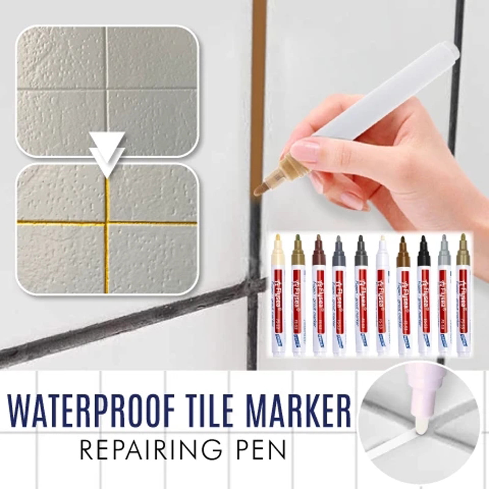 GZSZGIQ Tile Grout Repair Marker Pen Waterproof Gap Restorer for Bathroom and Kitchen (Black, 7.71x0.74 in) 0ebuz