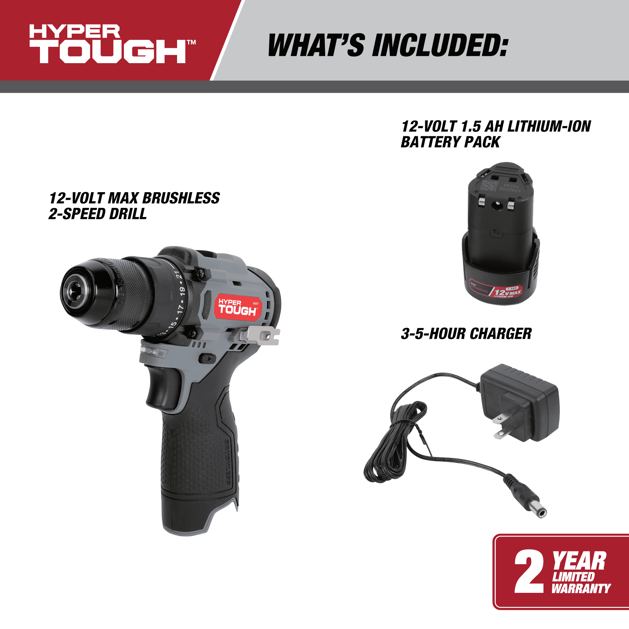Hyper Tough 12V Max Brushless Drill Driver with Metal Keyless Chuck (1.5Ah Battery & Charger, 3/8 in) x8ylp