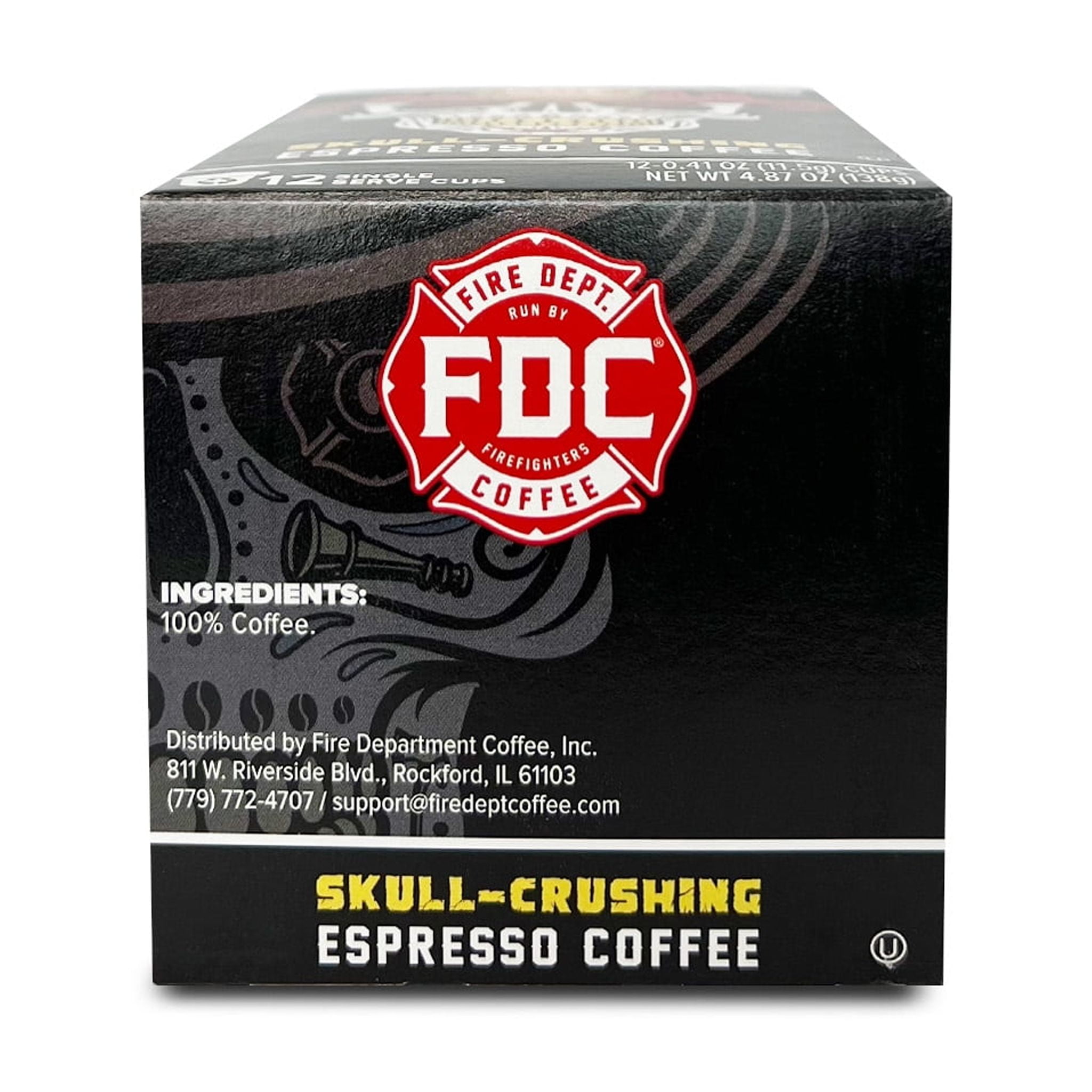Fire Department Coffee Skull-Crushing Espresso Dark Roast Coffee Pods (12 Pack) hzezm