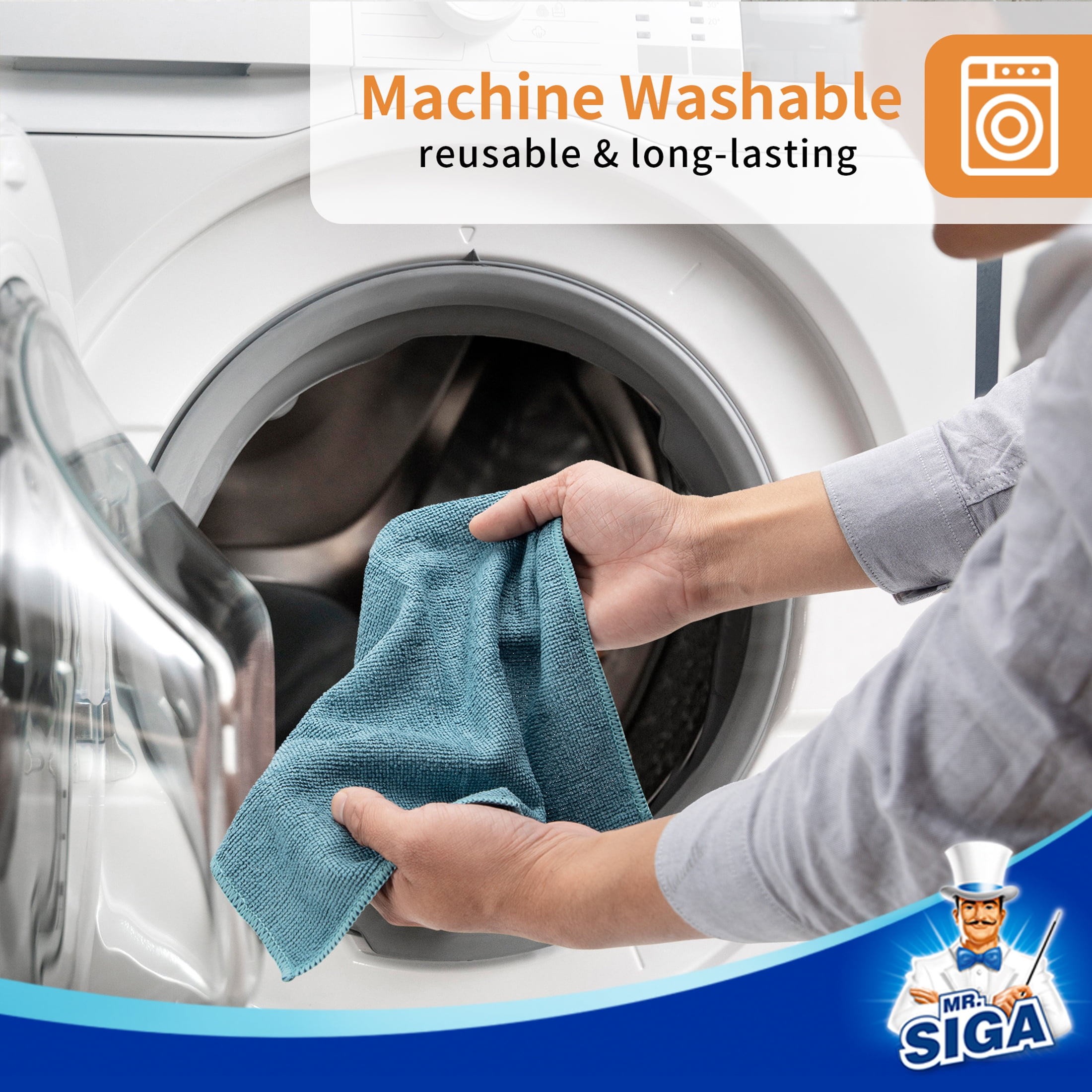 MR.SIGA Microfiber Cleaning Cloths, All-Purpose Streak-Free Towels for Kitchen and Home (Navy and Gray, 12 Pack, 11.8 x 11.8 in) uunvl
