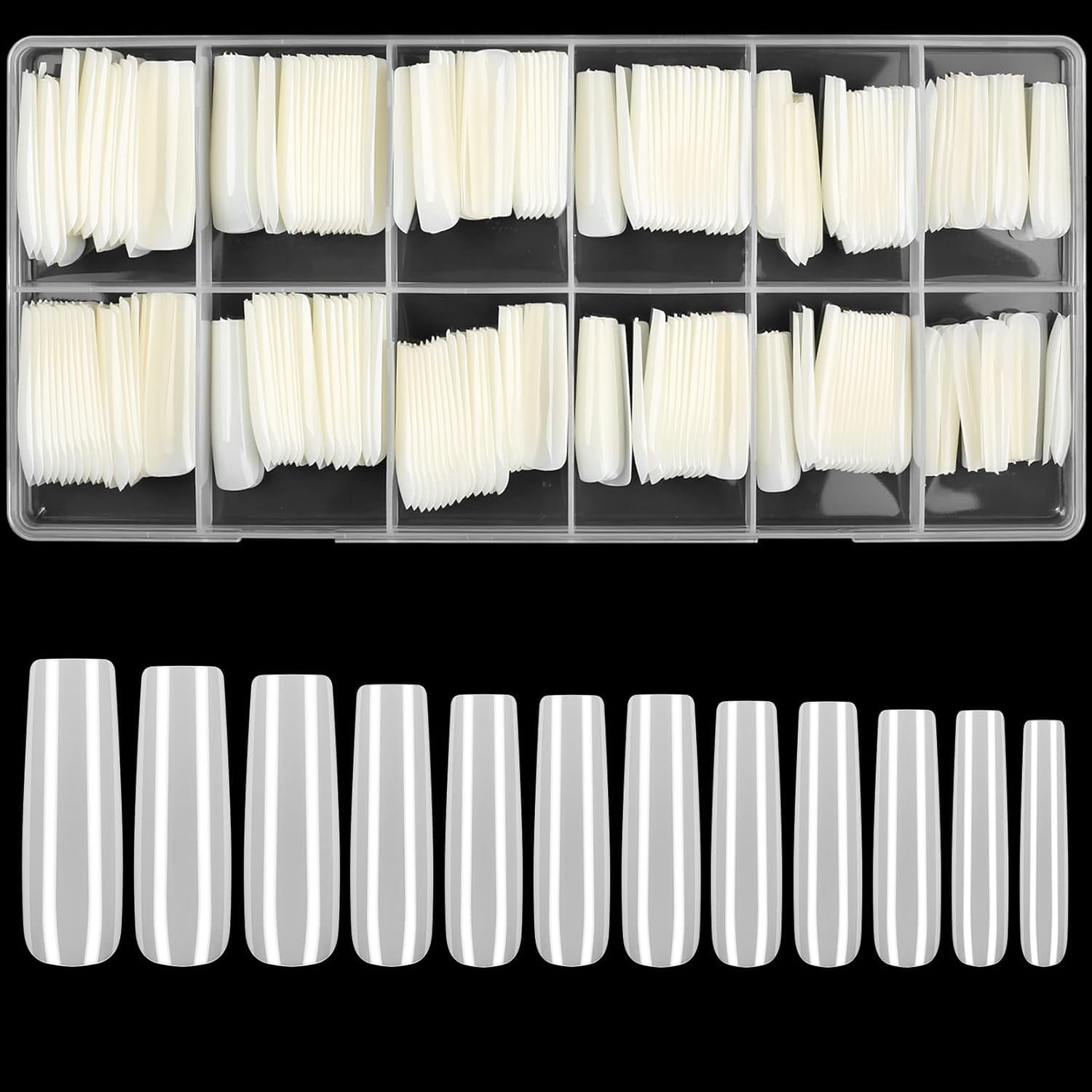 Rongxin Coffin Nail Tips Full Cover Acrylic Extension Set (White, 100 Count) vhg31