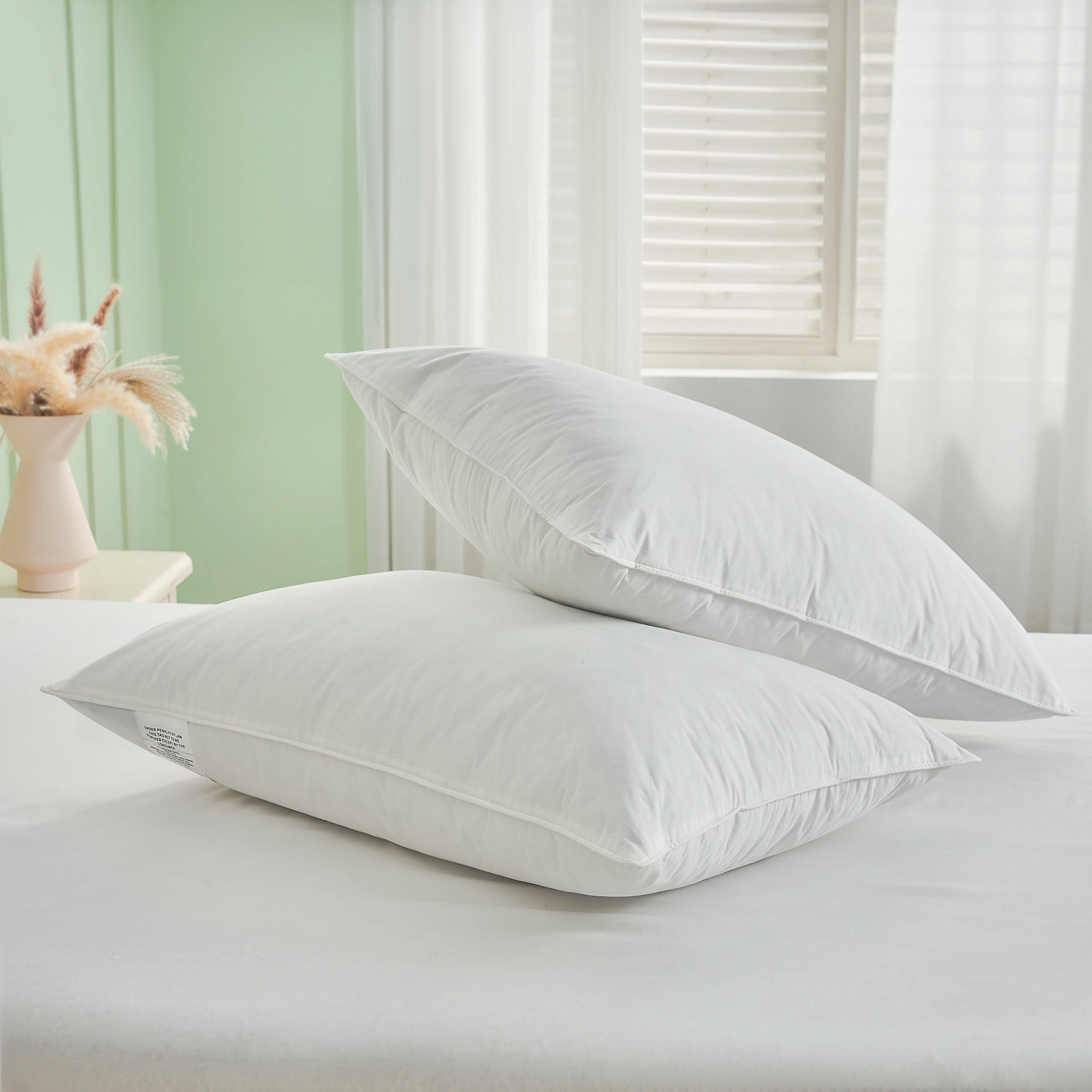 Teler Goose Feather Down Bed Pillow, Luxury Hotel Collection Soft Support (White, Queen 20.2 in x 28.2 in, 1 Pack) b4kt1