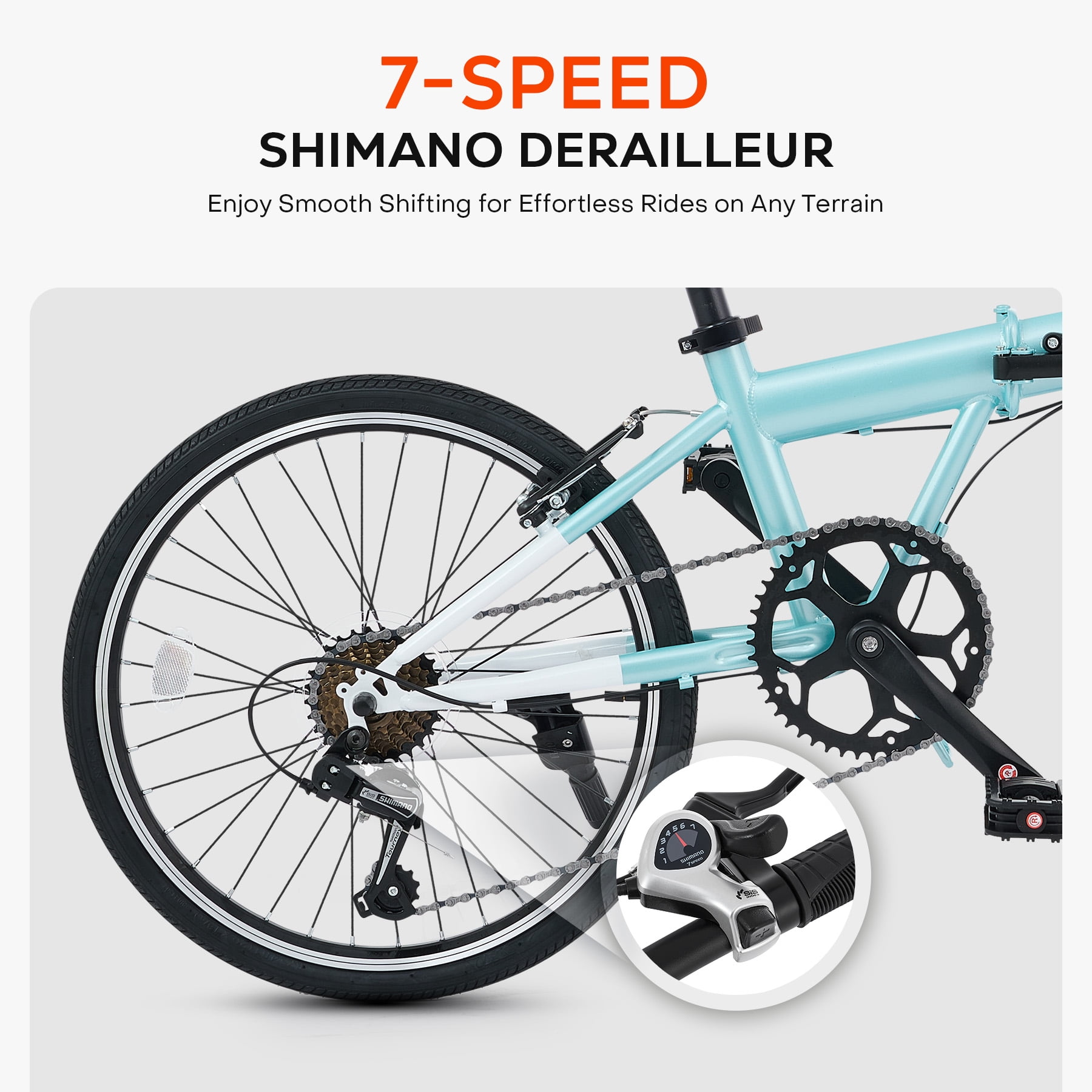 Viribus 20 in Adult Folding Bike, 7-Speed City Commuter Bicycle with Adjustable Saddle (Mint, 20 in) sx05e