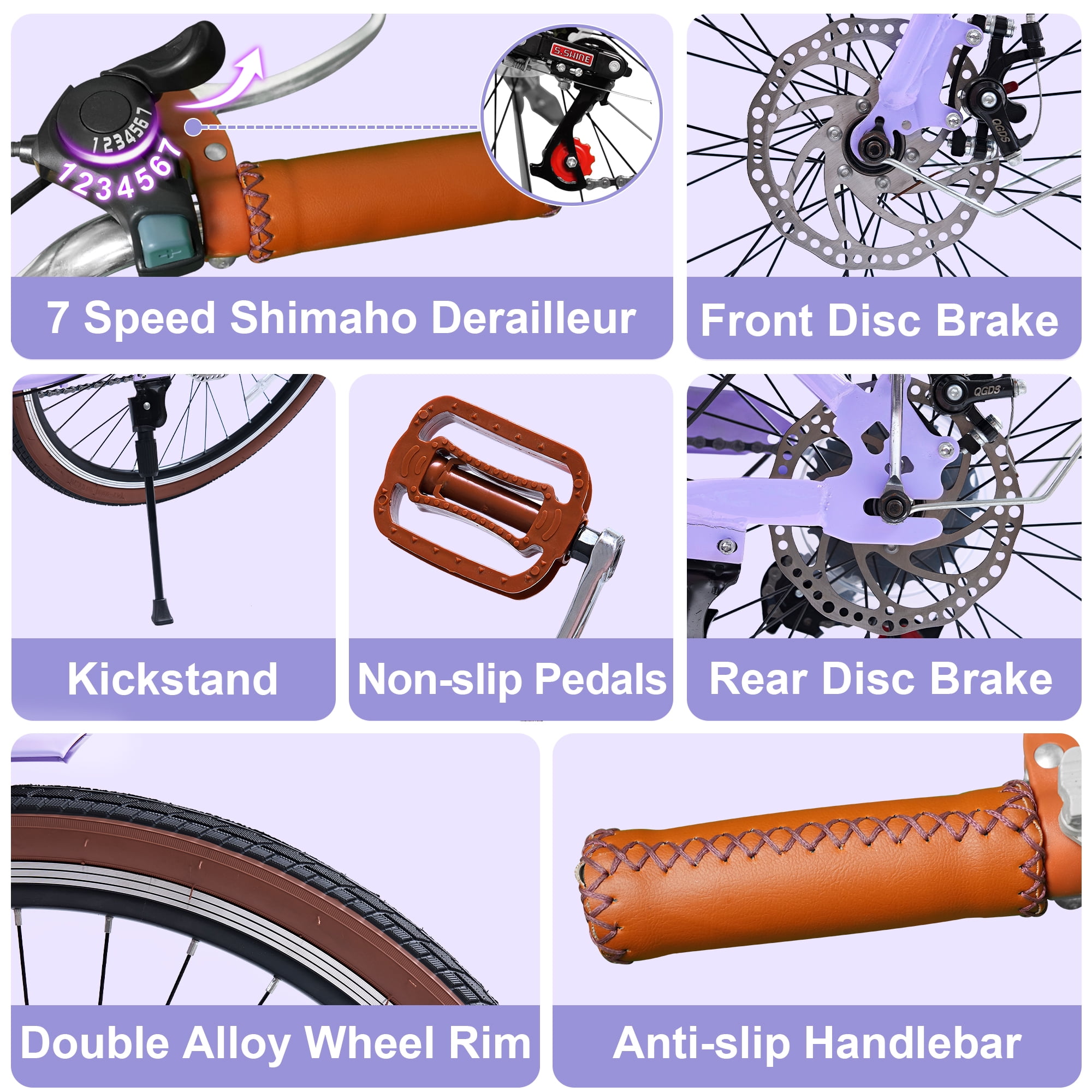 Akaber 24 Inch Beach Cruiser Bike for Women, 7-Speed Commuter Bicycle with Rattan Basket (24 in) wfxv2