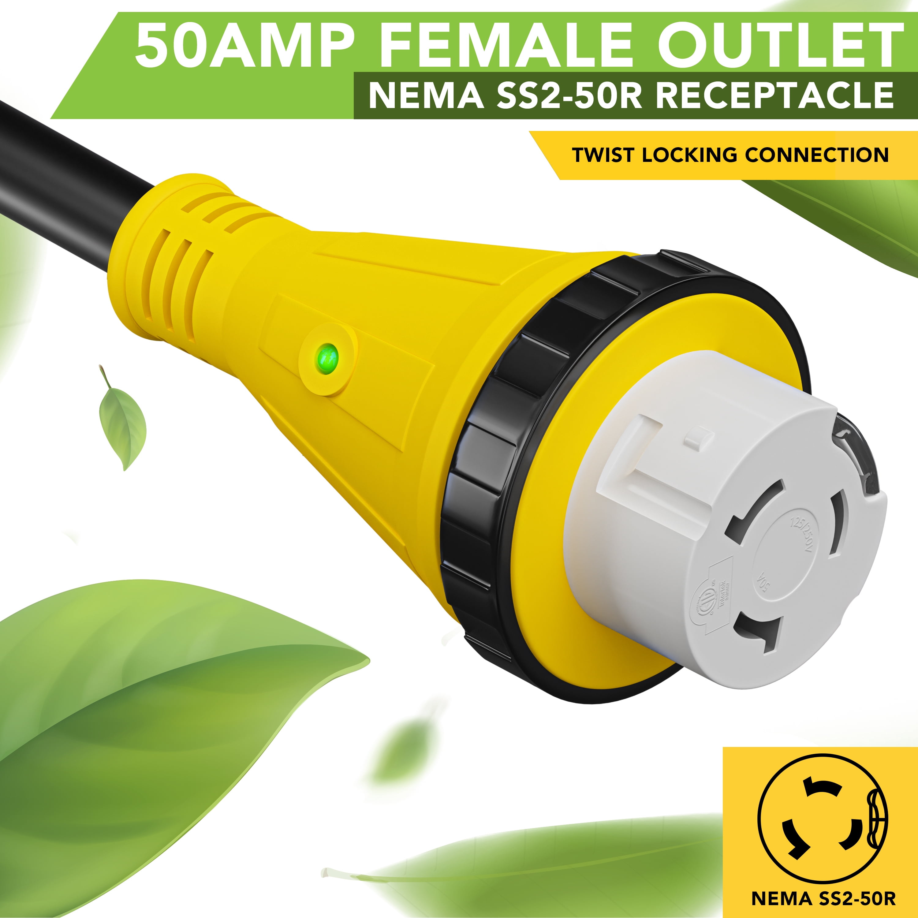 Leisure RV Power Cord Adapter 30 Amp Male to 50 Amp Female Locking Connector (12 in) u9py1