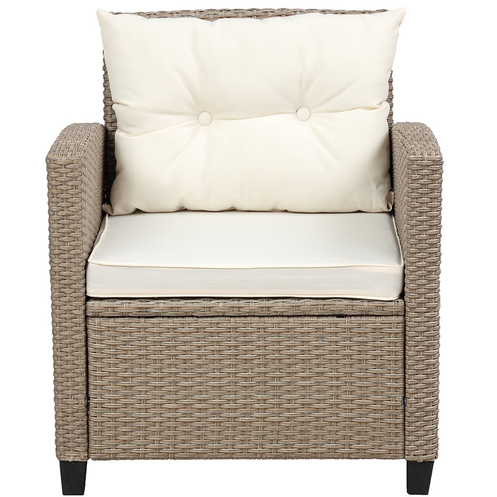 Segmart 4-Piece Outdoor Patio Furniture Set, Wicker Conversation Sofa with Cushions and Coffee Table (Beige, 4-Piece) tl75q