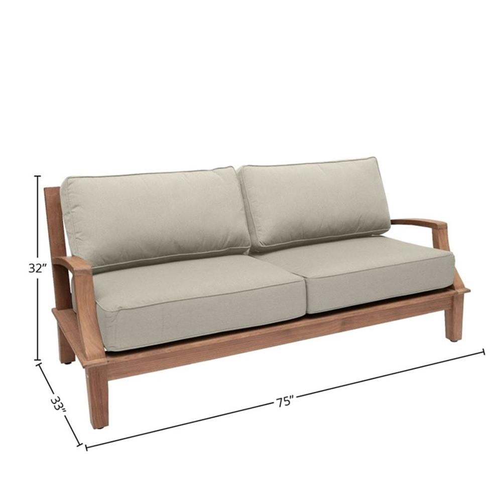 Pemberly Row Traditional Teak Deep Seating Outdoor Sofa with Cushions (Beige, 65.5 in W x 27 in D) yxudd