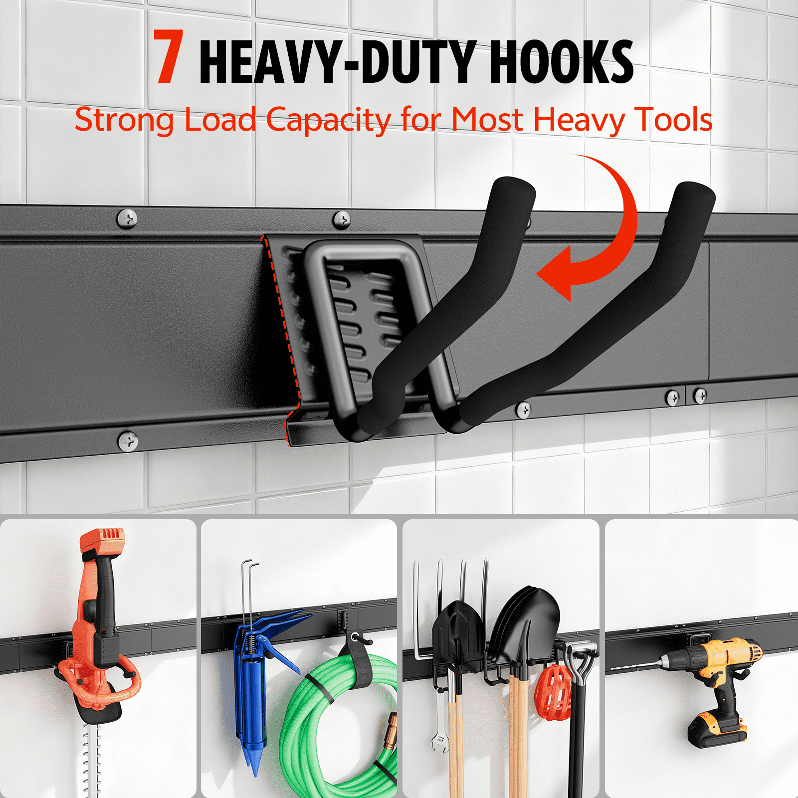 UNTIMATY Garage Tool Organizer Wall Mount Storage Rack with 7 Adjustable Hooks (48 in, 450 lb Capacity) x8xmj