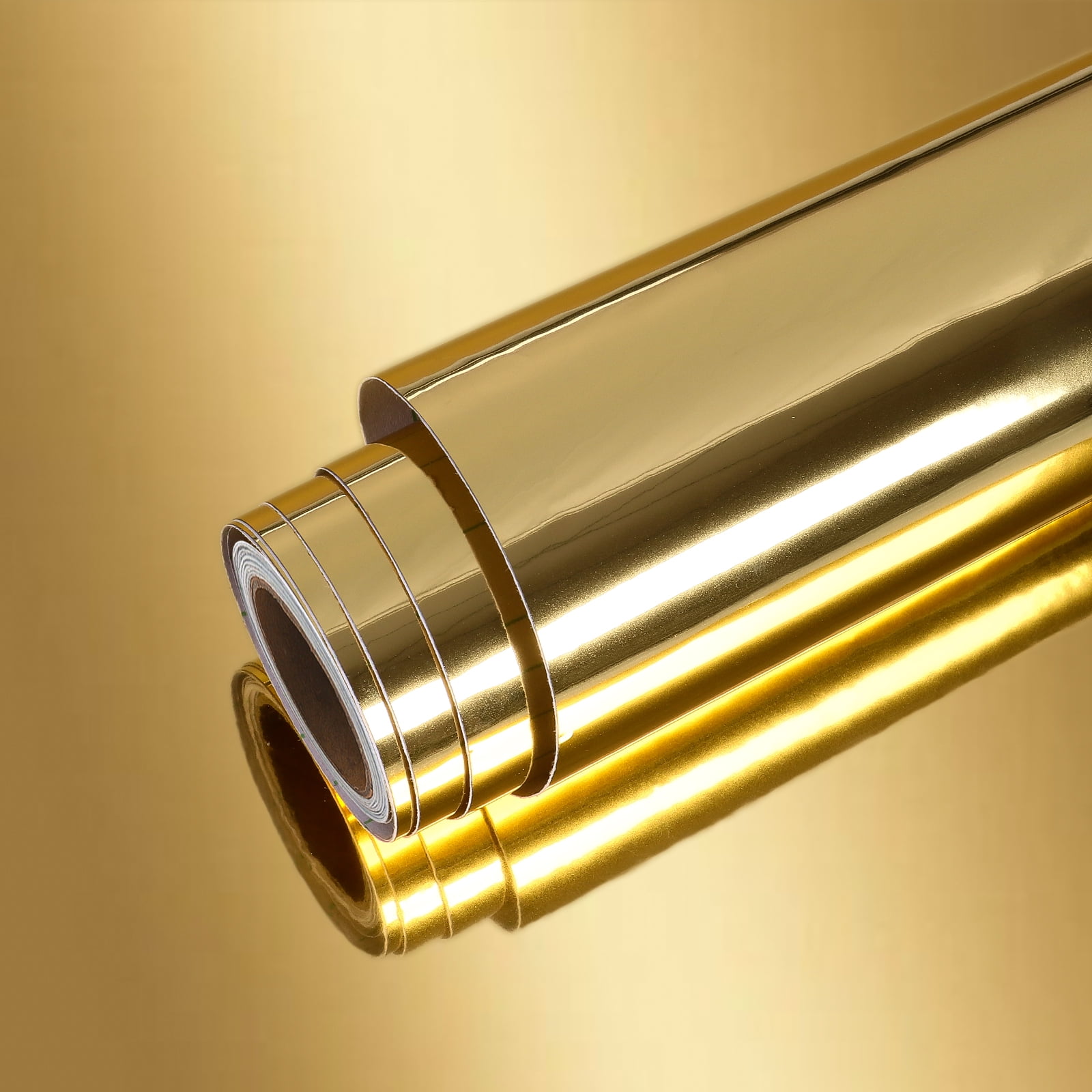VEELIKE Glossy Metallic Gold Mirror Adhesive Vinyl Roll, Peel and Stick Chrome Wallpaper for Furniture and Crafts (15.7 in x 118 in) qm6z7