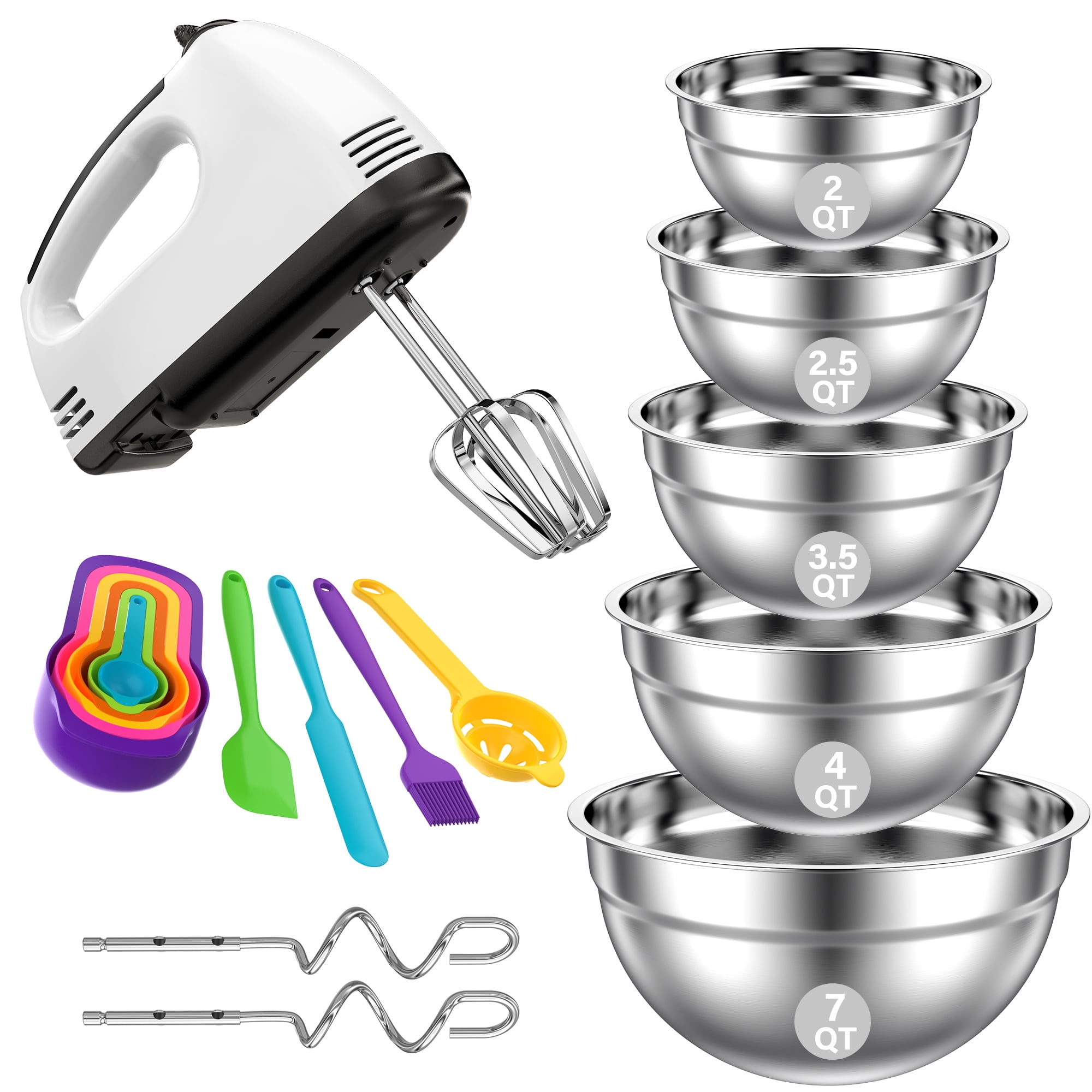 TINANA Stainless Steel Nesting Mixing Bowls Set (5-Piece, 2 to 7 QT) bbfii