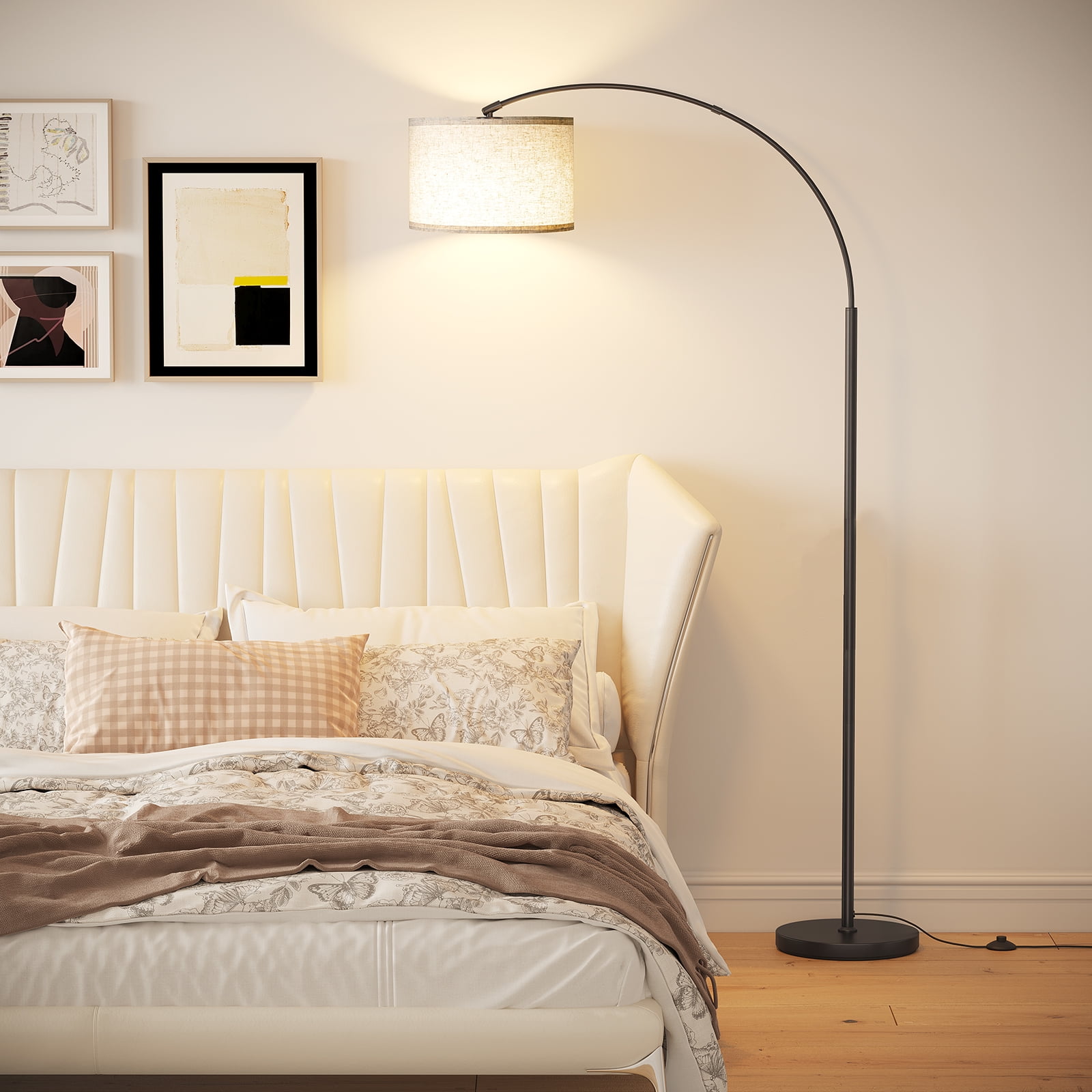 SUNMORY 75 in Arc Floor Lamp, Modern Standing Lamp with 3-Color Temperature LED Bulb, Adjustable Linen Shade & Weighted Base (75 in) iroey