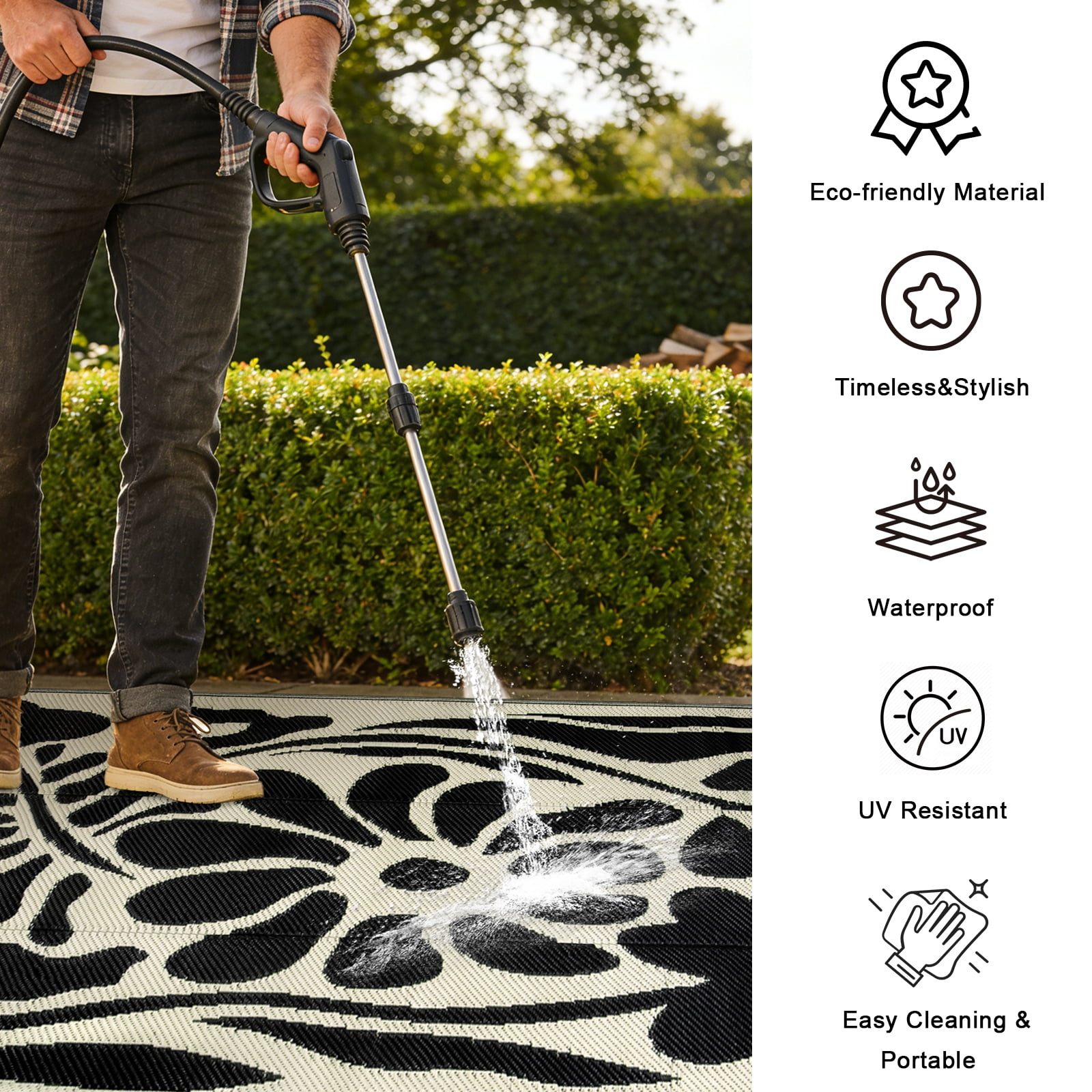 Lahome Waterproof Outdoor Rug (Black & White, 4 ft x 6 ft) ahskh