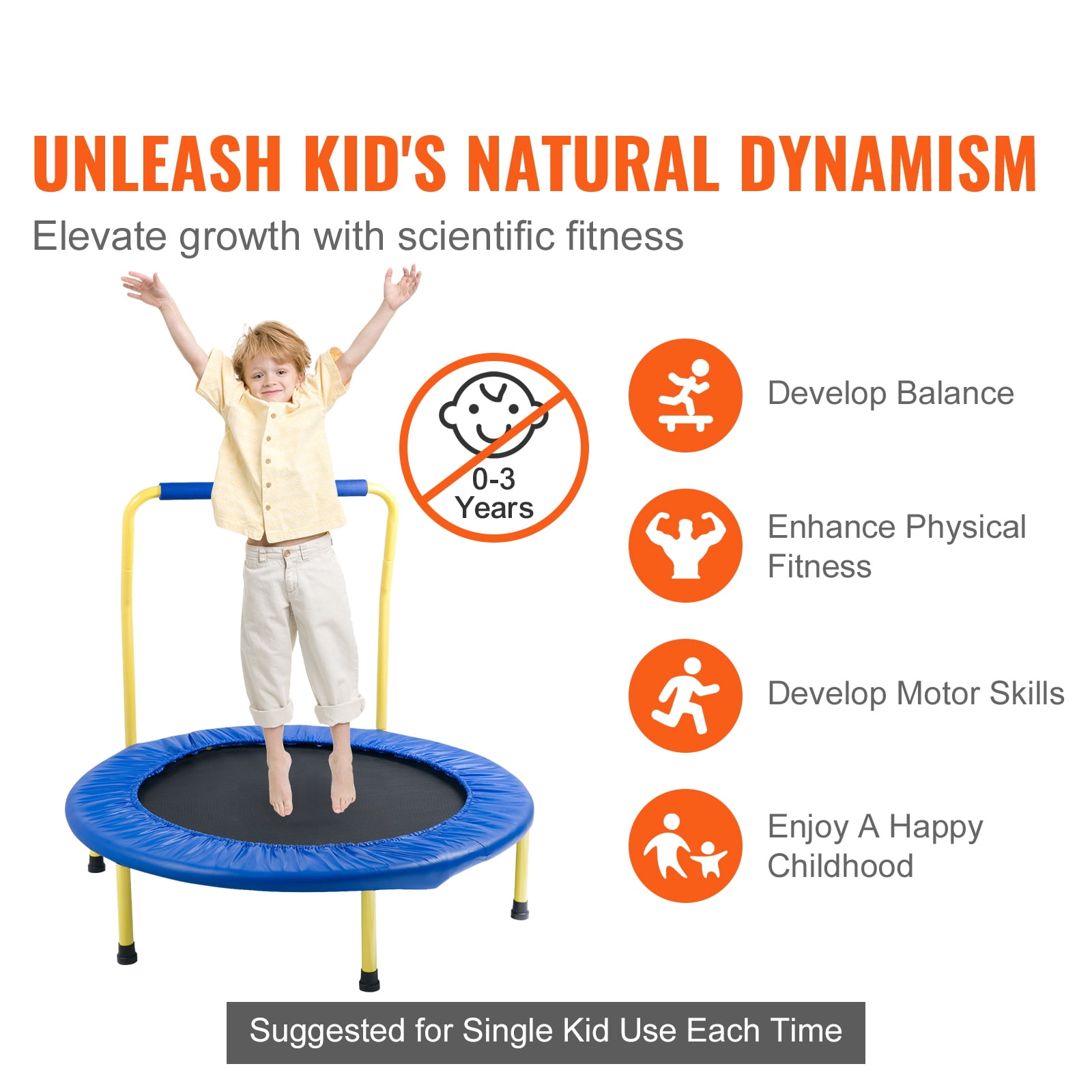 KFFKFF Kids Trampoline with Handle, Indoor Outdoor Foldable Mini Rebounder for Toddlers (Black, 36 in) x7dos