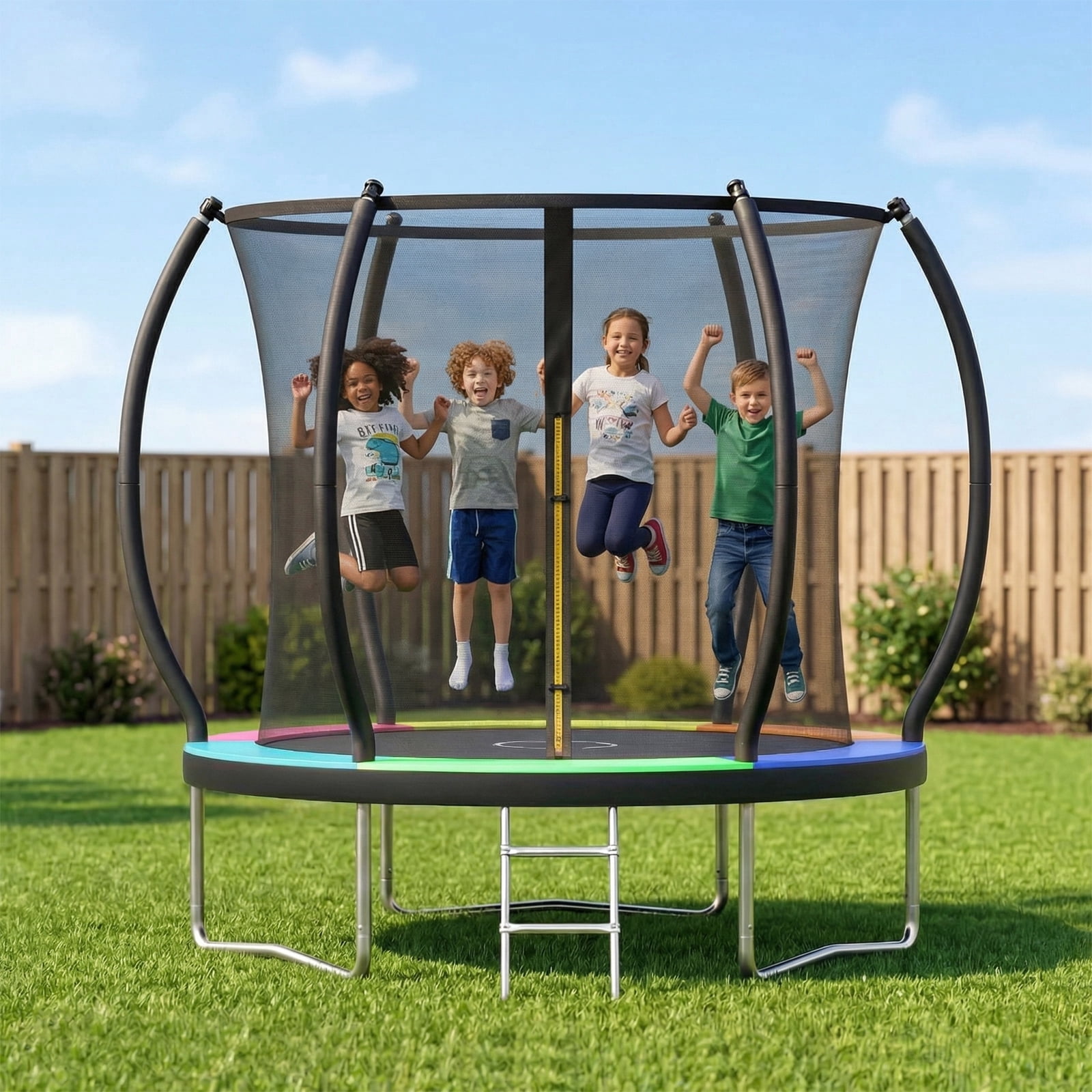 Gardwin Outdoor Round Trampoline with Enclosure Net and Ladder (10 ft) icagy