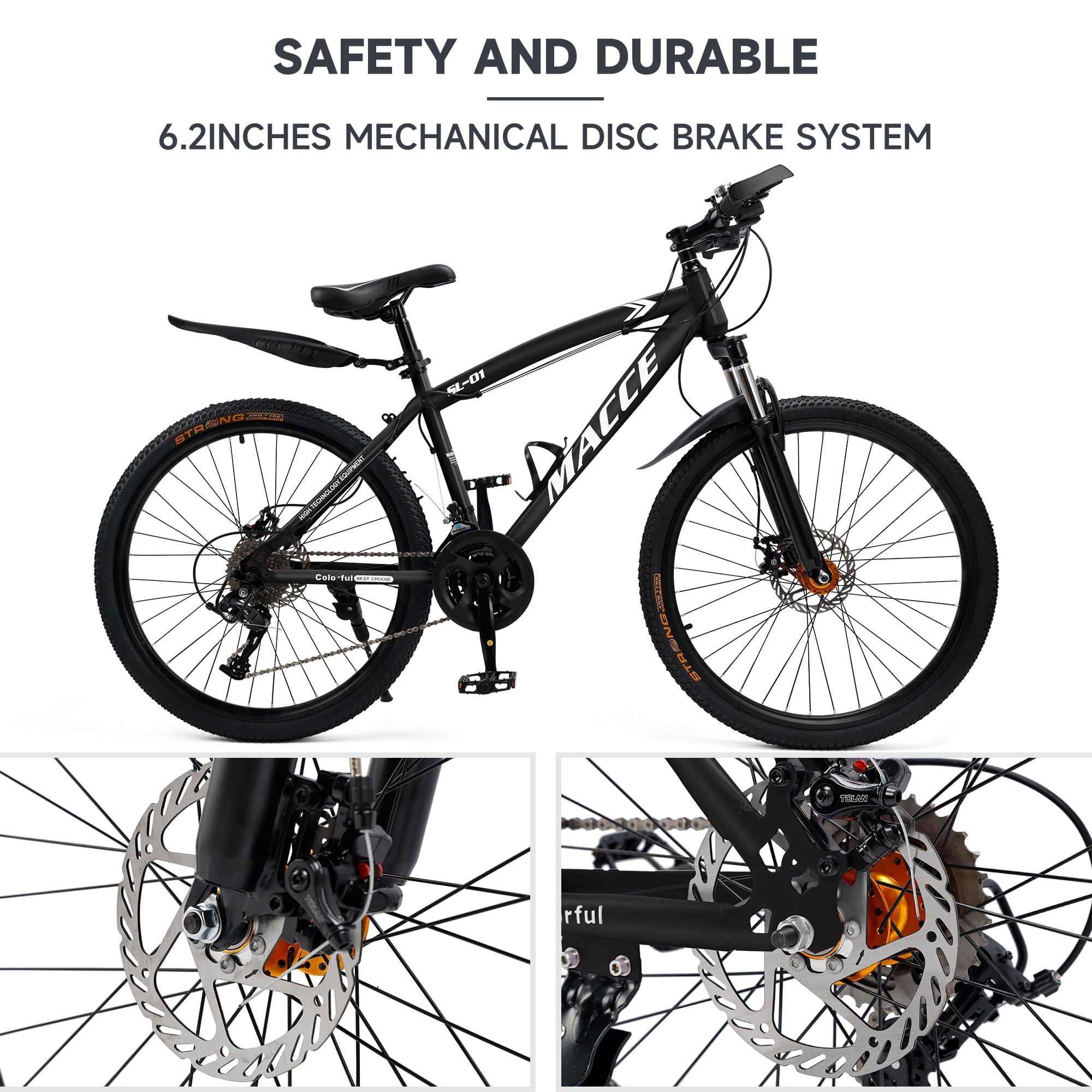 Bruce & Shark Mountain Bike 27 Speed Hardtail with Front Suspension (Black, 27.5 in) gw4lw