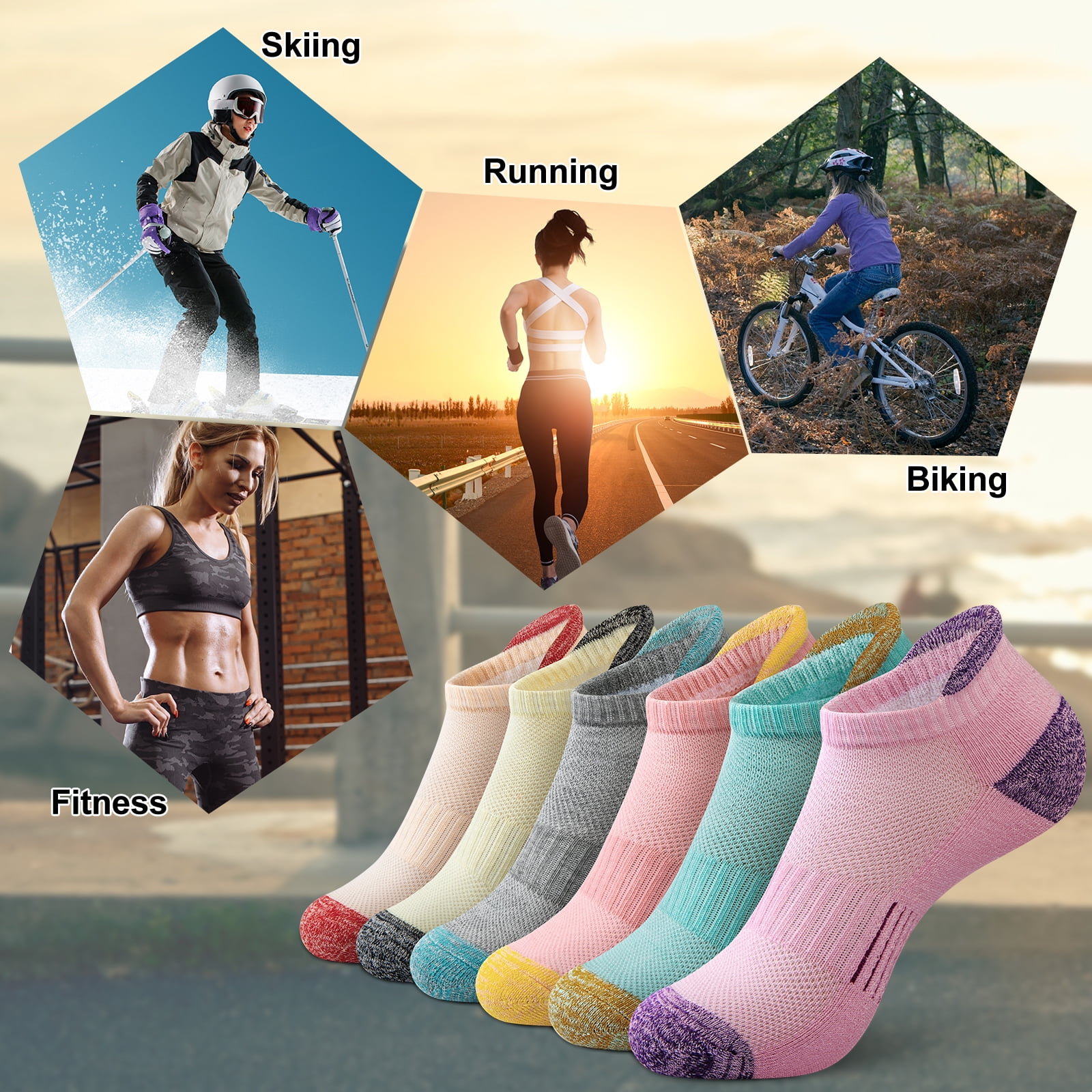 Loritta Womens Ankle Socks, Cushioned Low Cut Athletic No Show Socks (Multi-Color, 6 Pairs) bhhvv