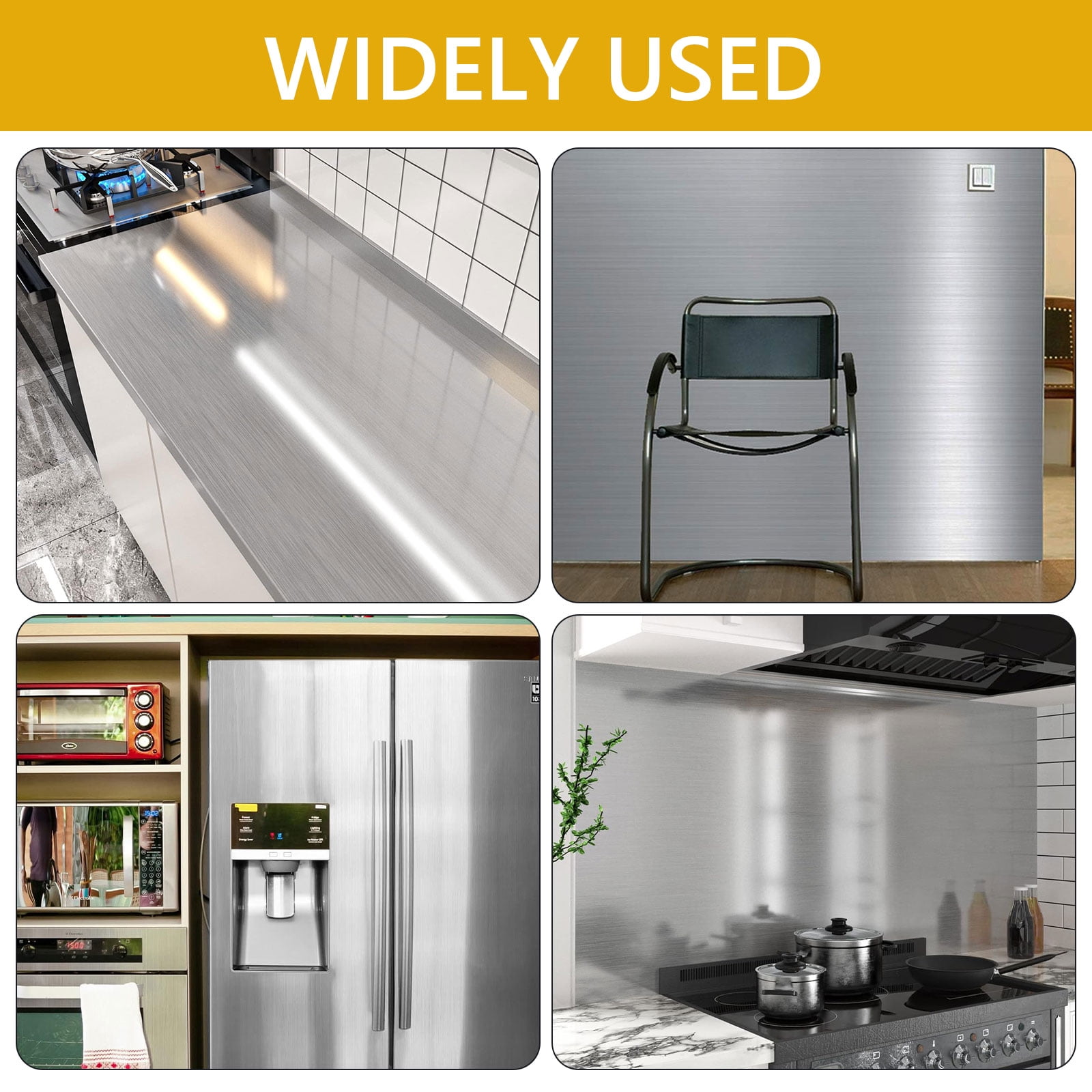 Tripumer Stainless Steel Contact Paper, Peel and Stick Vinyl Film for Kitchen Appliances and Countertops (Silver, 19.6 in x 197 in) ottr6
