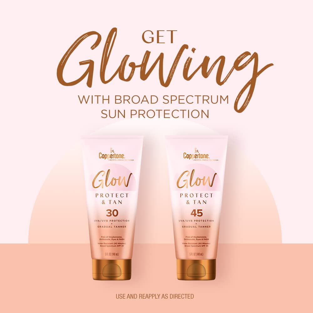 Coppertone Glow Protect and Tan Sunscreen Lotion, SPF 30 Broad Spectrum UVA/UVB Protection (5 fl oz, Pack of 2) hate5