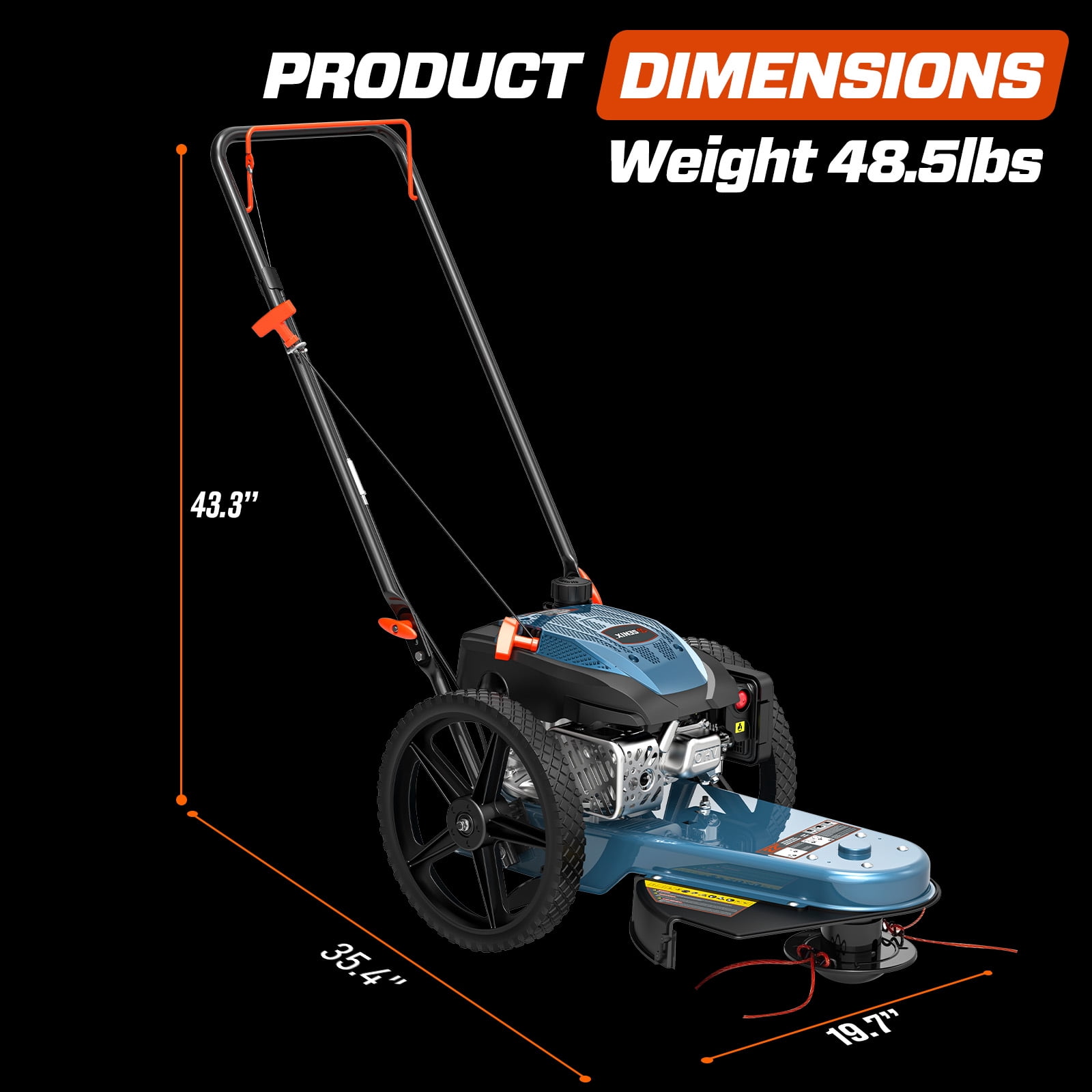 Senix 22 in. Walk-Behind Gas String Trimmer, 160cc 4-Cycle Brush Cutter with 5-Position Height Adjustment (22 in.) jj8cd