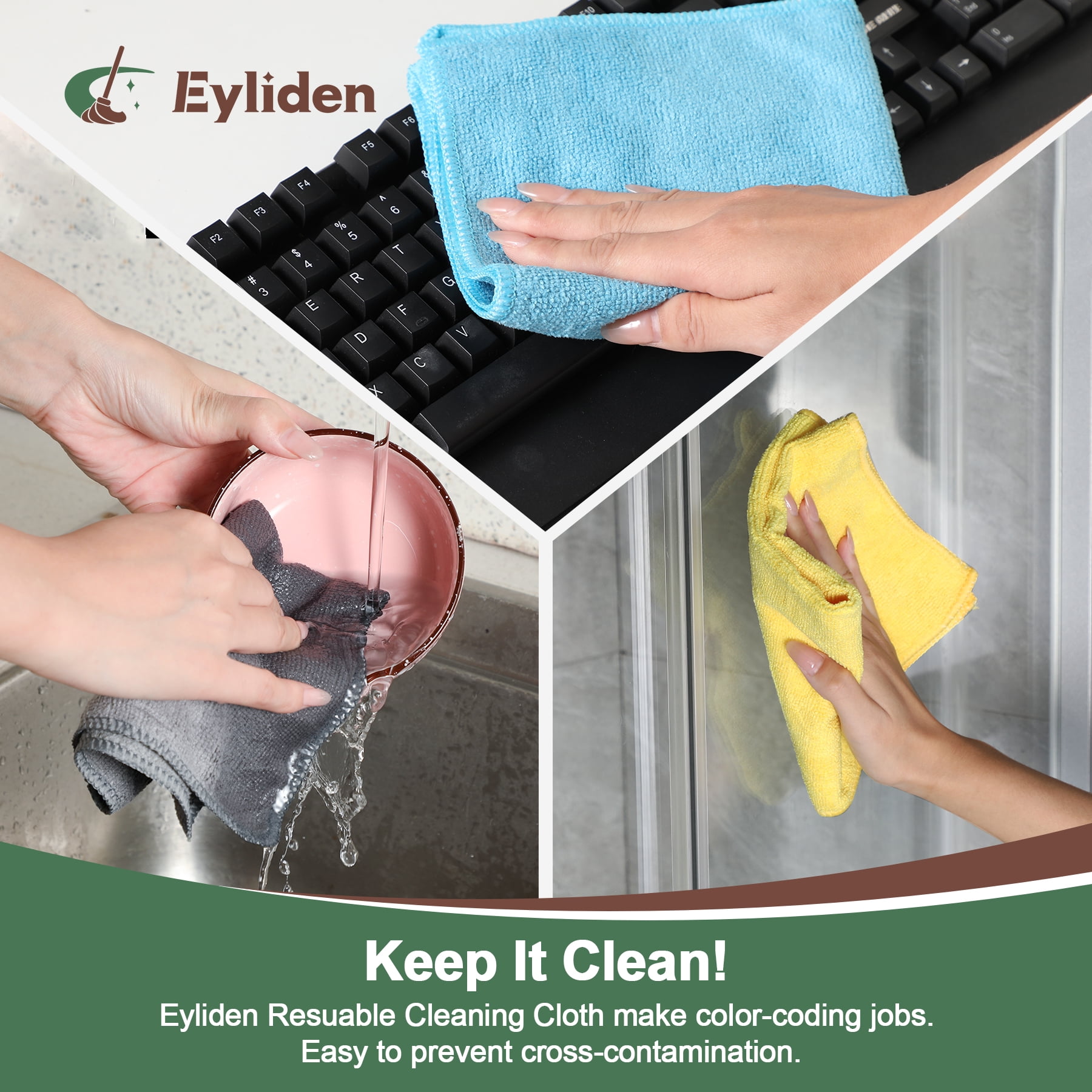 Eyliden Microfiber Cleaning Cloths for Kitchen and Car, Non-Linting and Washable (Multi-Color, 10 Pack, 12.6 in x 12.6 in) lruip
