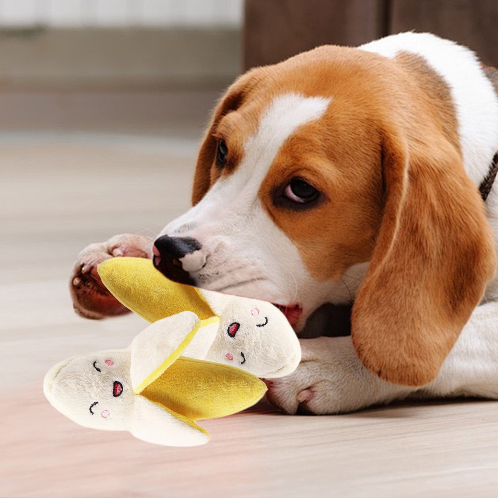 Sgeqmo Plush Banana Chew Toy for Dogs and Cats (Yellow, 2 Pack, 6.3 in) 3bggc