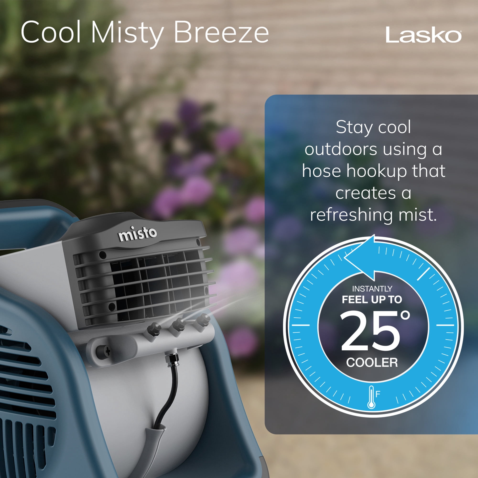 Lasko Misto Outdoor Misting Fan, Pivoting Patio Cooling Fan with 3 Speeds and GFCI Safety Cord (Blue, 15 in) uhryb