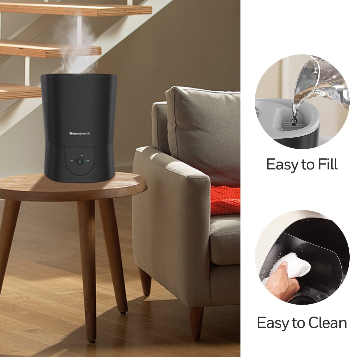 Honeywell Warm Mist Humidifier with Essential Oil Cup, Filter-Free Design for Home Air Quality (Black, 1.5 gal) 5w482