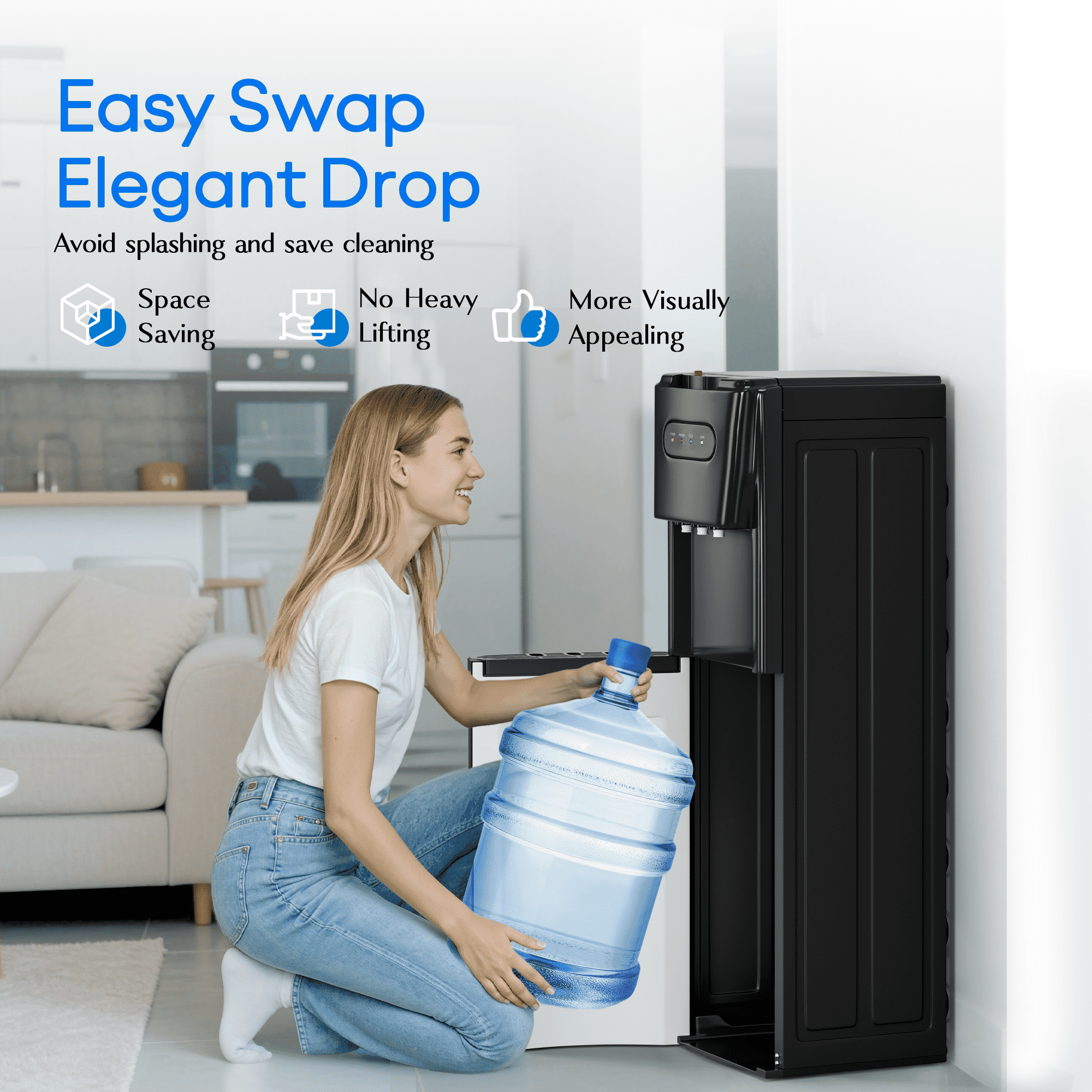 Nepsam Bottom Loading Water Dispenser, Free Standing Water Cooler with Child Safety Lock, Instant Hot and Cold Water (Black, 5 Gallon) cqb93