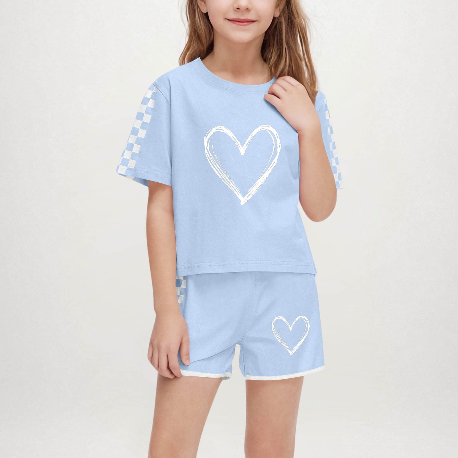 Piuwrlz Girls Summer Outfit Set Round Neck T-Shirt and Shorts Casual Playwear (Sky Blue, 7 Years) a2c32