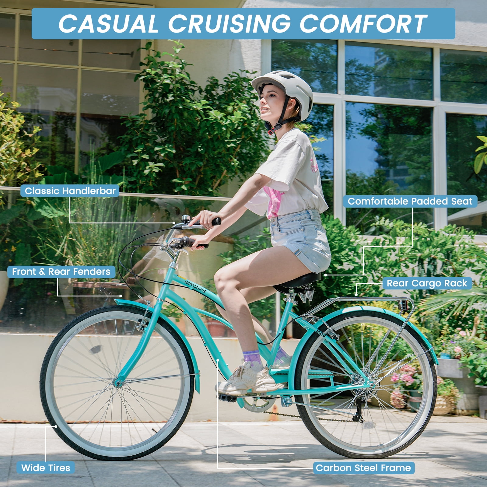 Lilypelle 7-Speed Beach Cruiser Bicycle, Ergonomic Step-Through Commuter Bike (Blue, 26 in) sdsa8