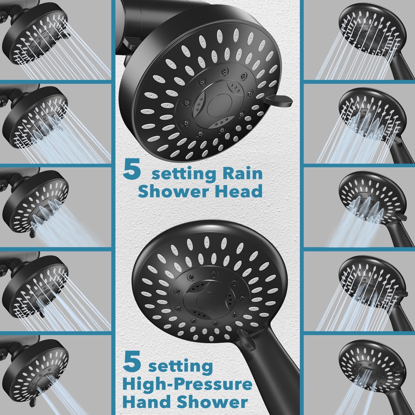 Cshidworld High Pressure Dual Shower Head Combo, 3-Way Rainfall Handheld System with 60 in Stainless Steel Hose (Matte Black) 9xue7