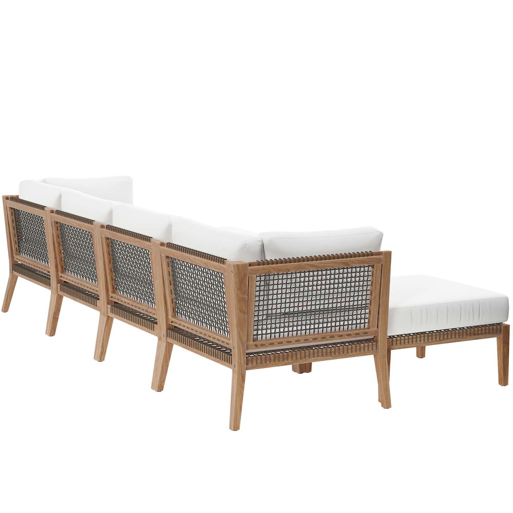 Modway Clearwater 6-Piece Teak Wood Outdoor Sectional Sofa Set (Gray/White, 6-Piece) 8zded