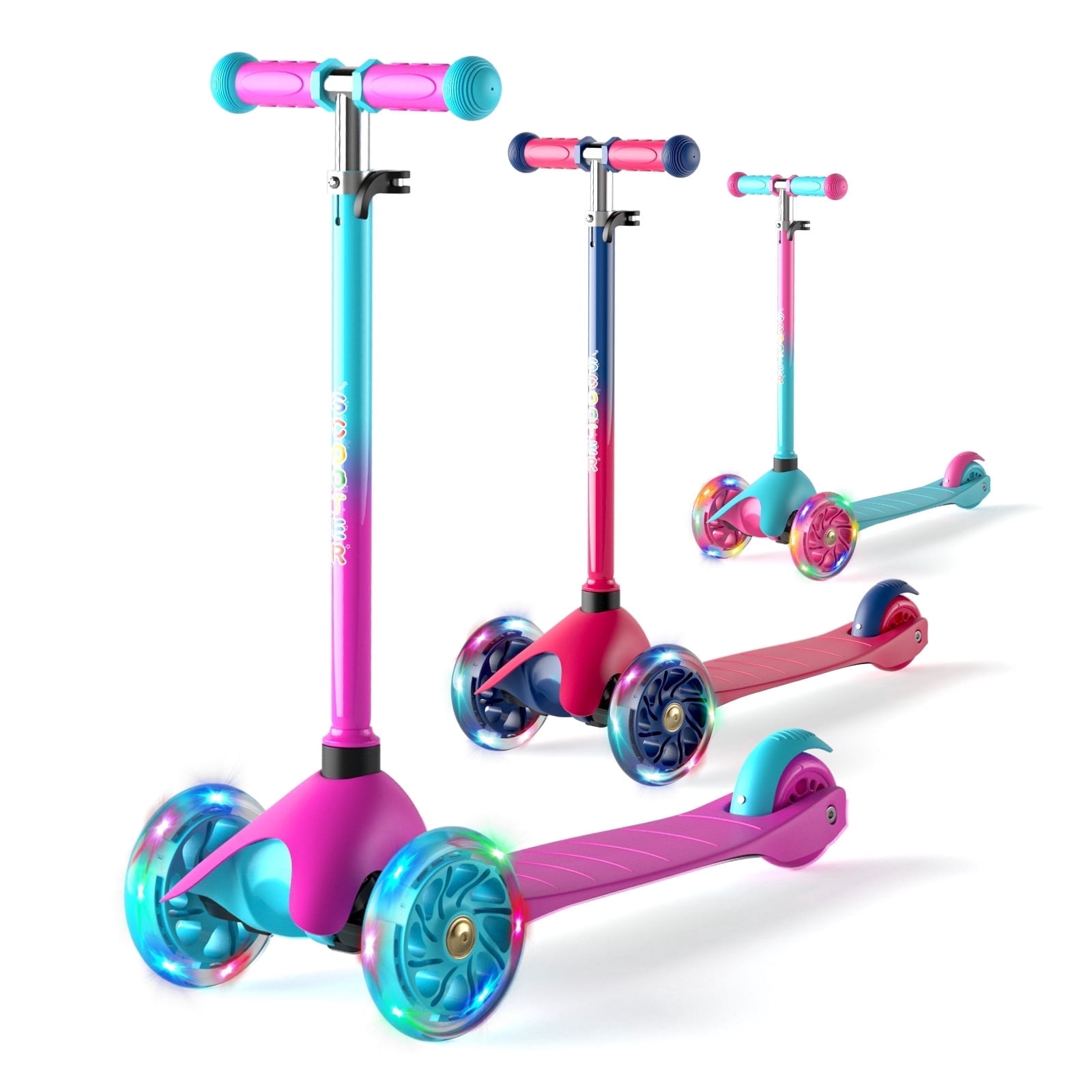 KORIMEFA 3-Wheel Kids Kick Scooter with Light-Up Wheels and Adjustable Handlebar (Pink, 110 lb Capacity) avdw0