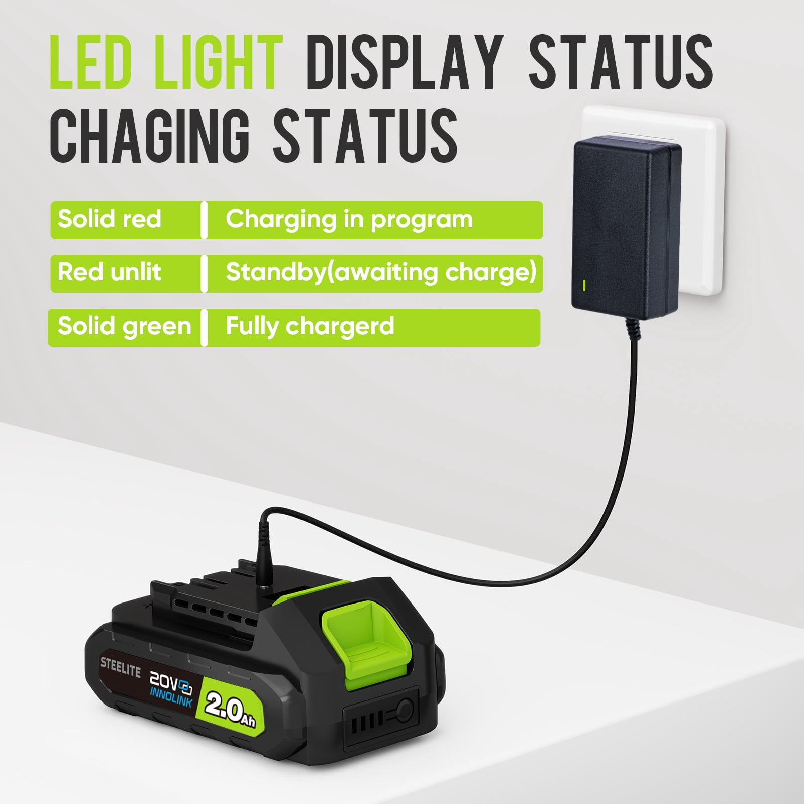 Steelite 21V Cordless Leaf Blower, High-Velocity Electric Yard Blower with 6-Speed Control (Green, 2 x 2.0Ah Batteries) 69pcn