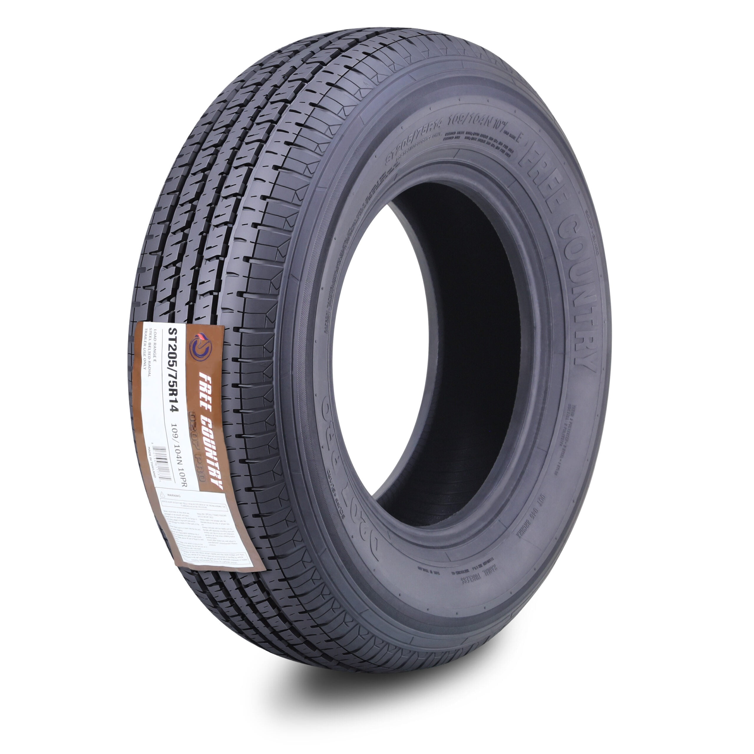 FREE COUNTRY Heavy Duty Trailer Tire ST205/75R14 10-Ply Load Range E Steel Belted Radial (Black, 1 Pack) 9tr0p