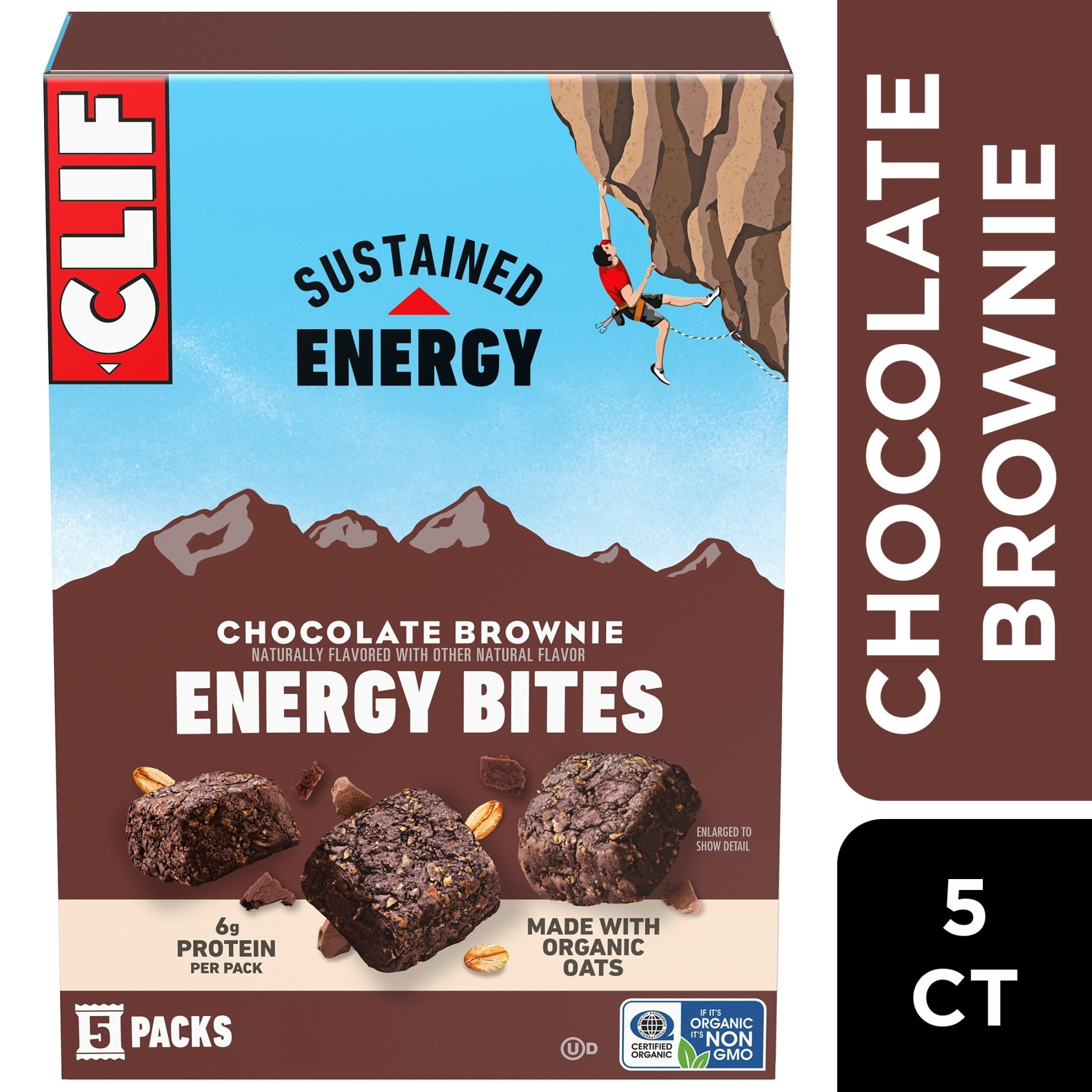 Clif Bar Energy Bites Chocolate Brownie, Plant Based Protein Snack (Chocolate Brownie, 5 Pack, 1.94 oz) py94v
