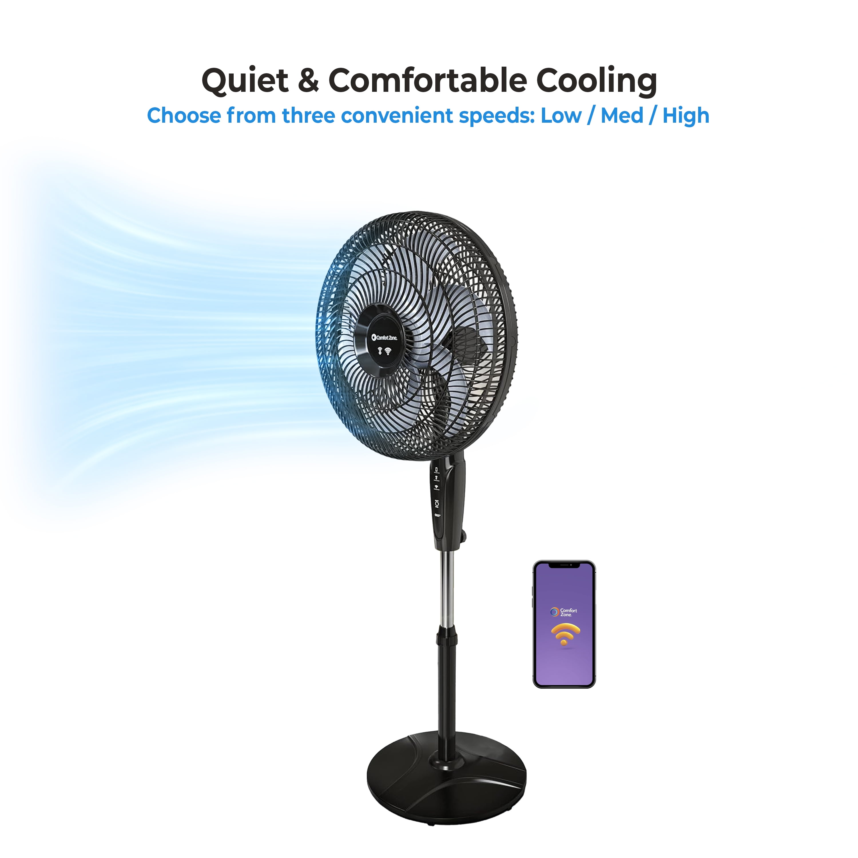 Comfort Zone 18 in. Oscillating Stand Fan (Black, 53 in Height) mjkk6
