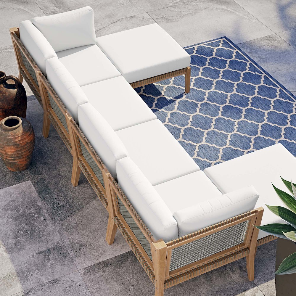 Modway Clearwater 6-Piece Teak Wood Outdoor Sectional Sofa Set (Gray/White, 6-Piece) 8zded