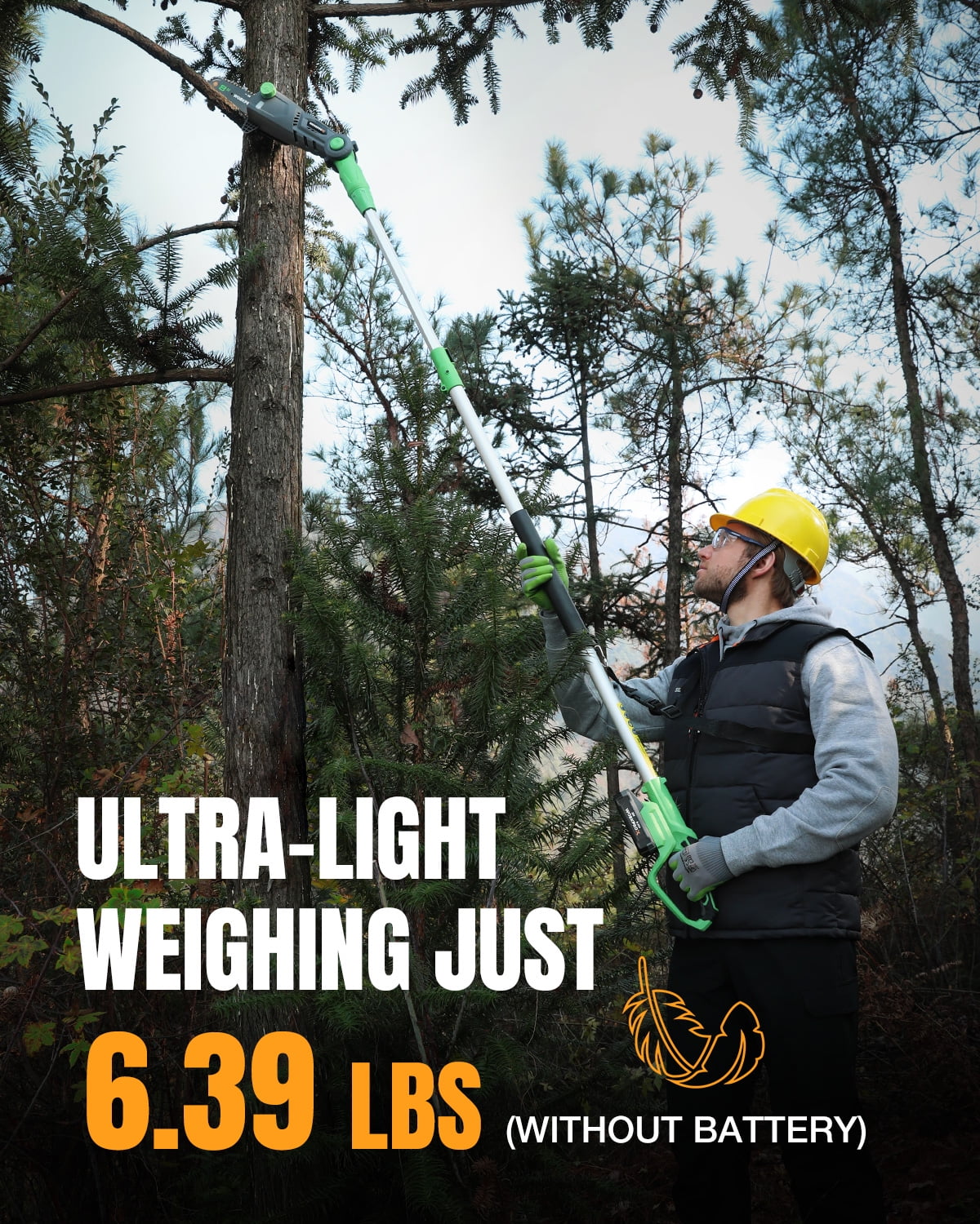 WORKPROX 20V Cordless Electric Pole Saw for Tree Trimming (Green, 9.2 ft Reach) hnhzf