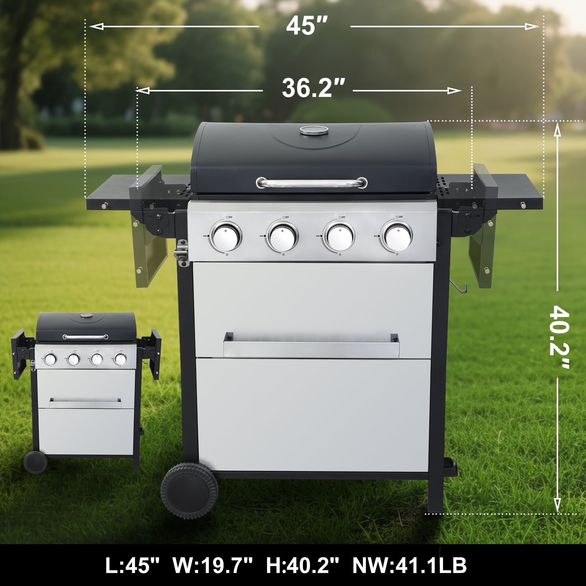 Born Free 4-Burner Propane Gas Grill, Stainless Steel BBQ with Porcelain-Enameled Grates (Black, 40,000 BTU) o9zzp