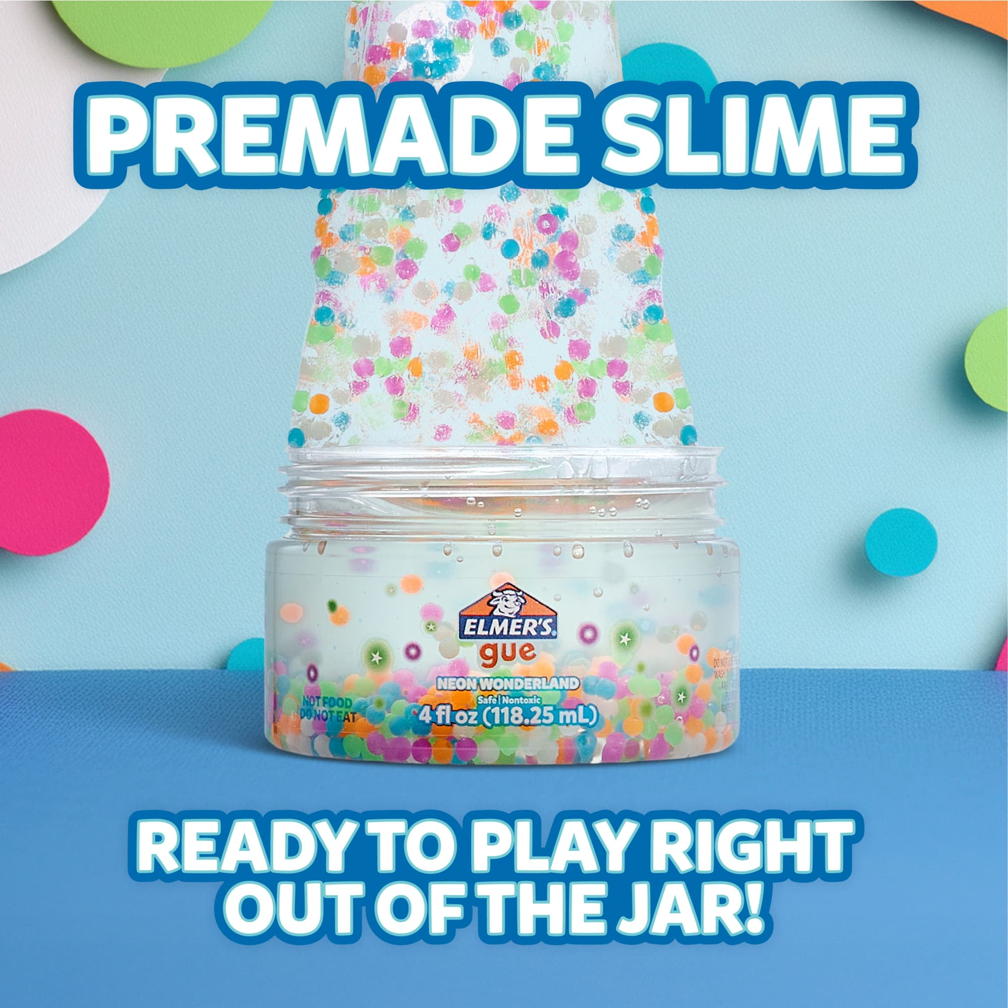 Elmer's Gue Premade Slime, Neon Wonderland Crunchy Slime with Glow-in-the-Dark Mix-Ins (Clear, 4 oz) yzv8q