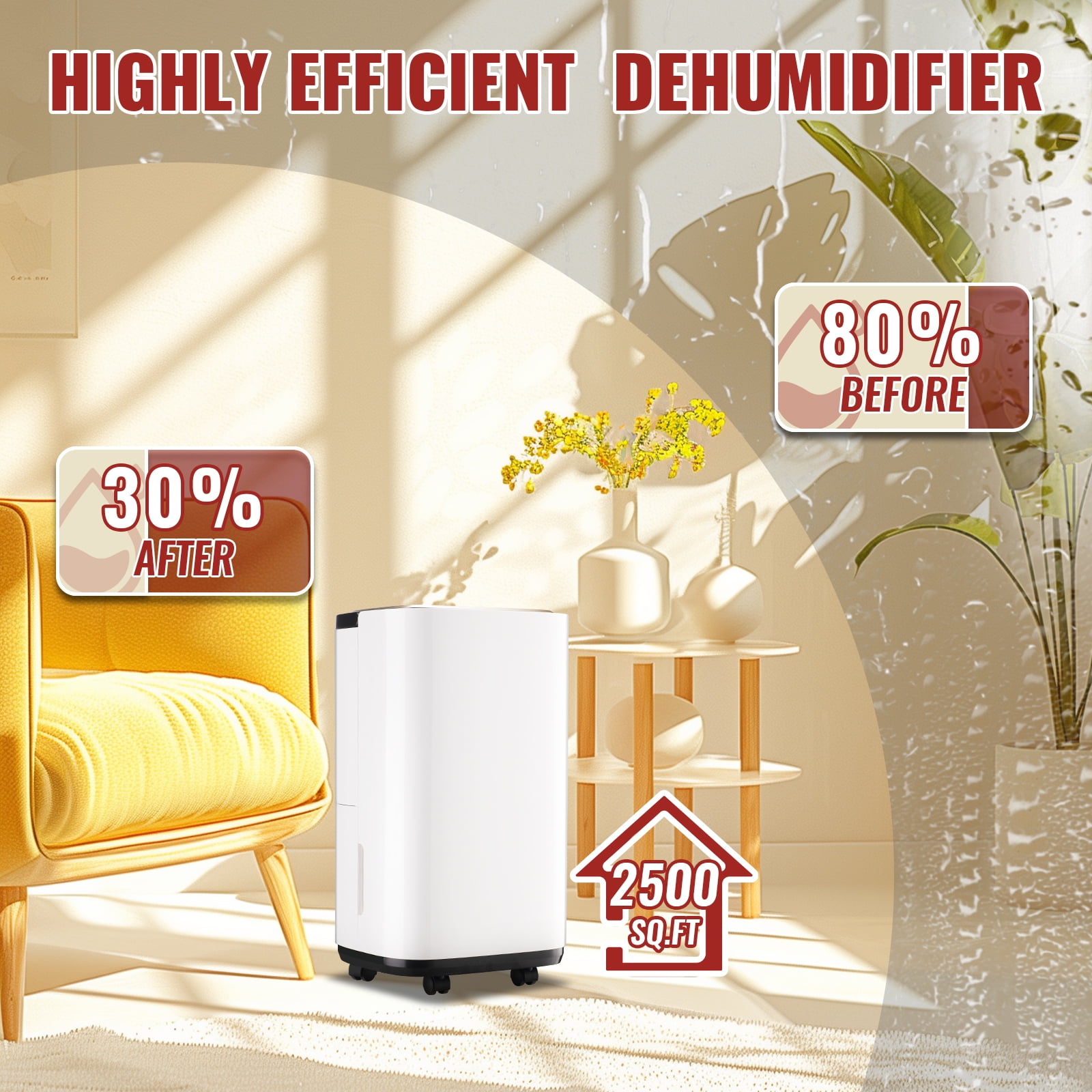 WANAI 30 Pint Dehumidifier for Large Spaces (White, 0.58 gal) hwav5