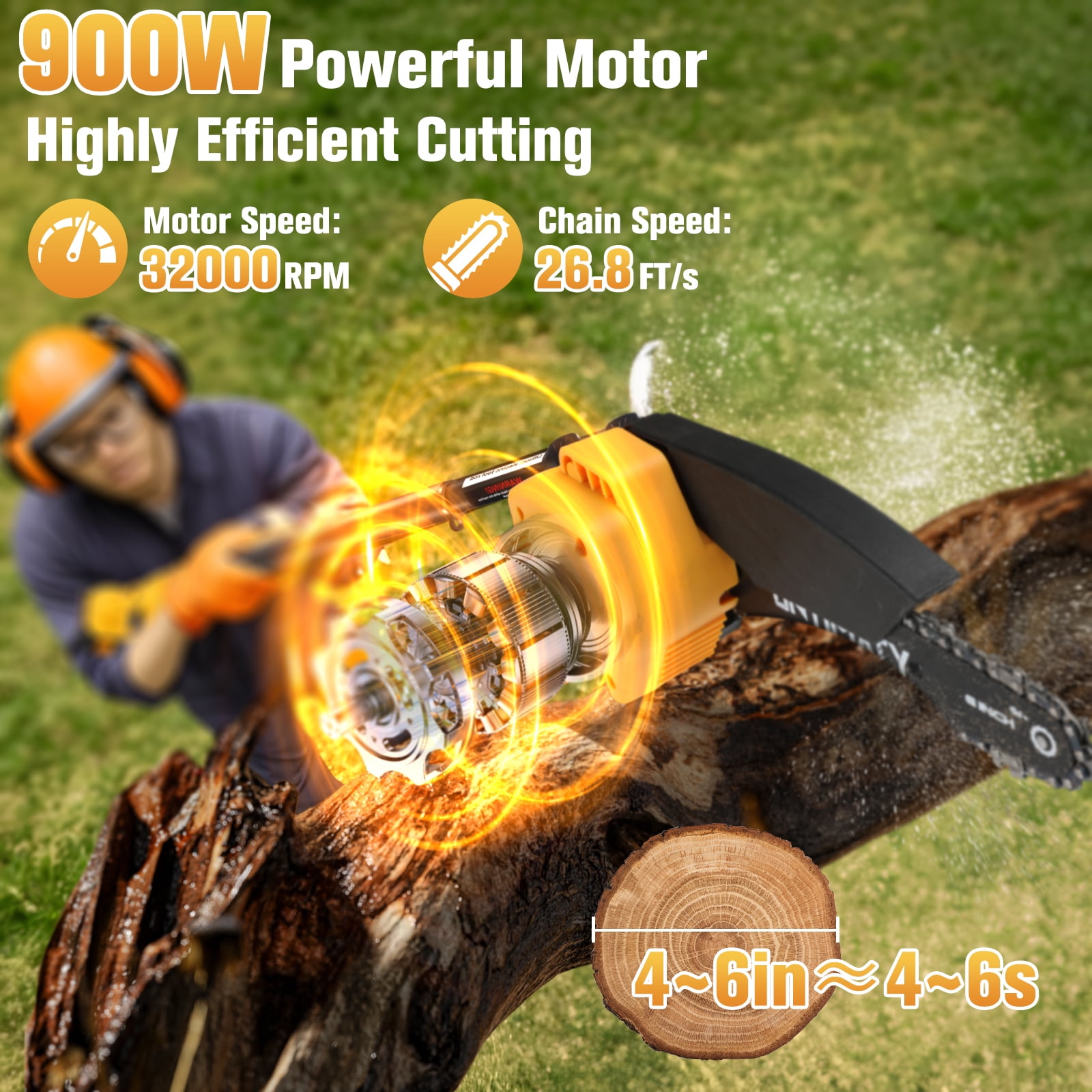 UMTIMATY Cordless Pole Saw, 6 Inch Brushless Mini Chainsaw with 14.1 FT Extension Pole (Yellow, 2 x 2.0Ah Batteries) wr6tj