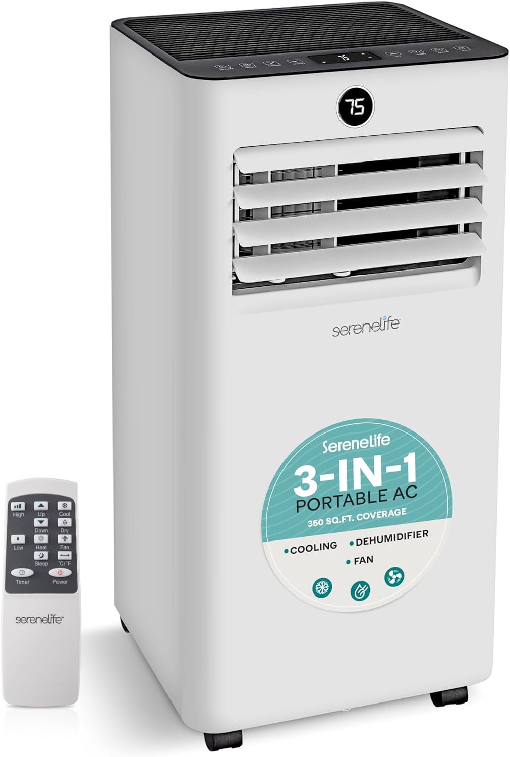 SereneLife Portable Air Conditioner and Heater (8000 BTU, White) 865bk