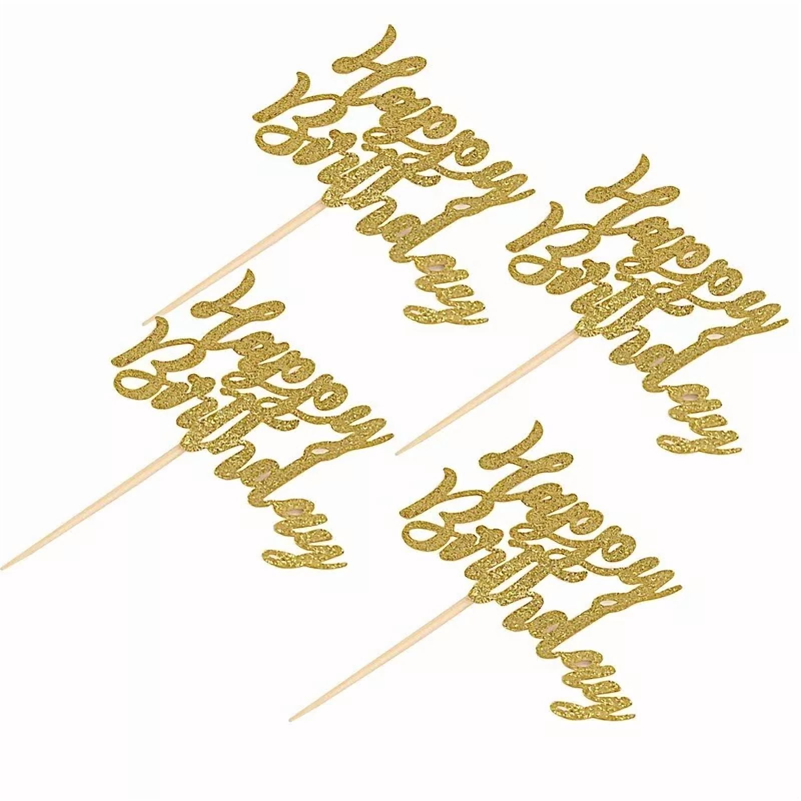 VAULT Happy Birthday Cake Cupcake Toppers Glittered Party Decorations (Gold, 24 Count) 8js29