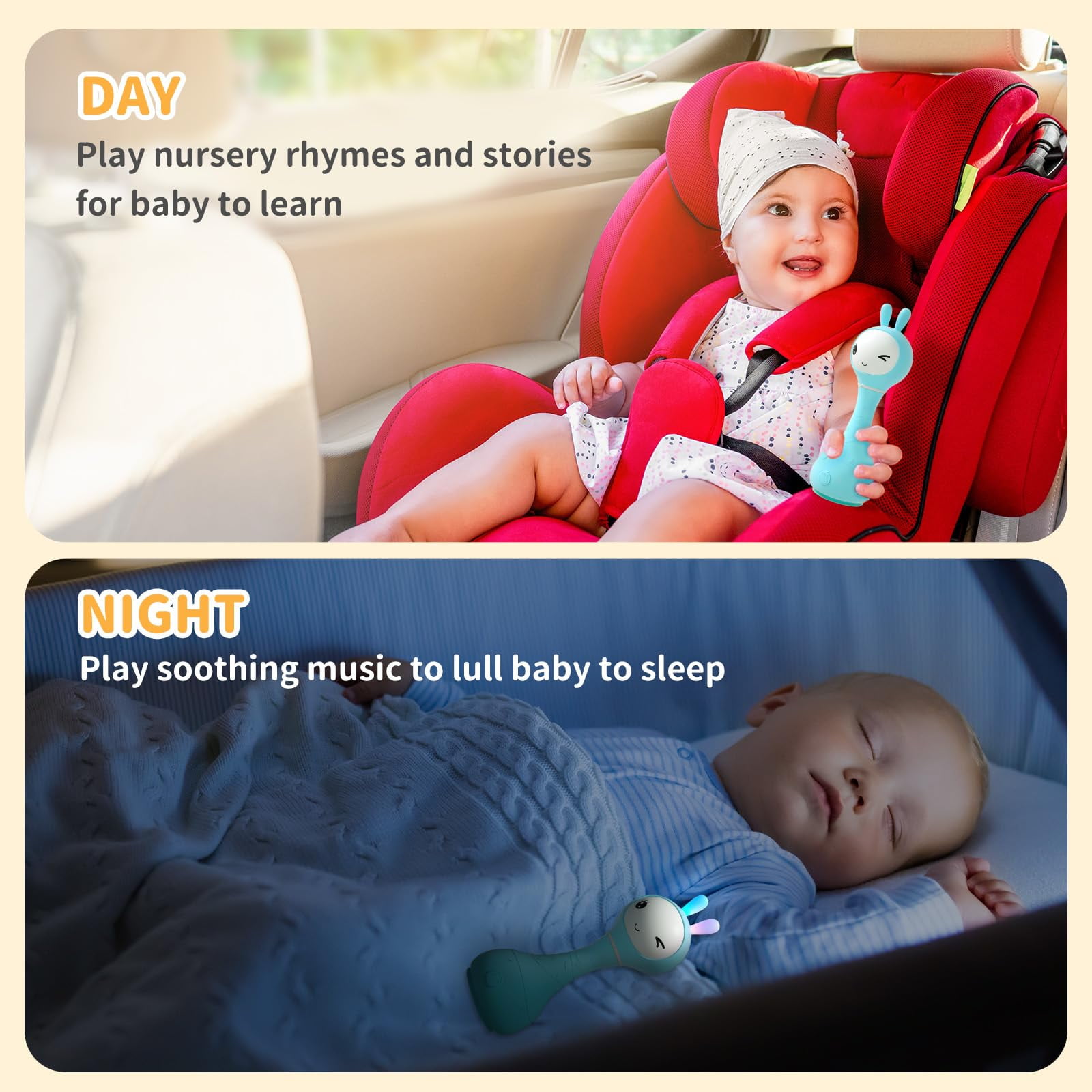 Alilo Smarty Bunny Baby Rattle Musical Sensory Toy with Light Up Ears and Bedtime Stories (White) tydyg
