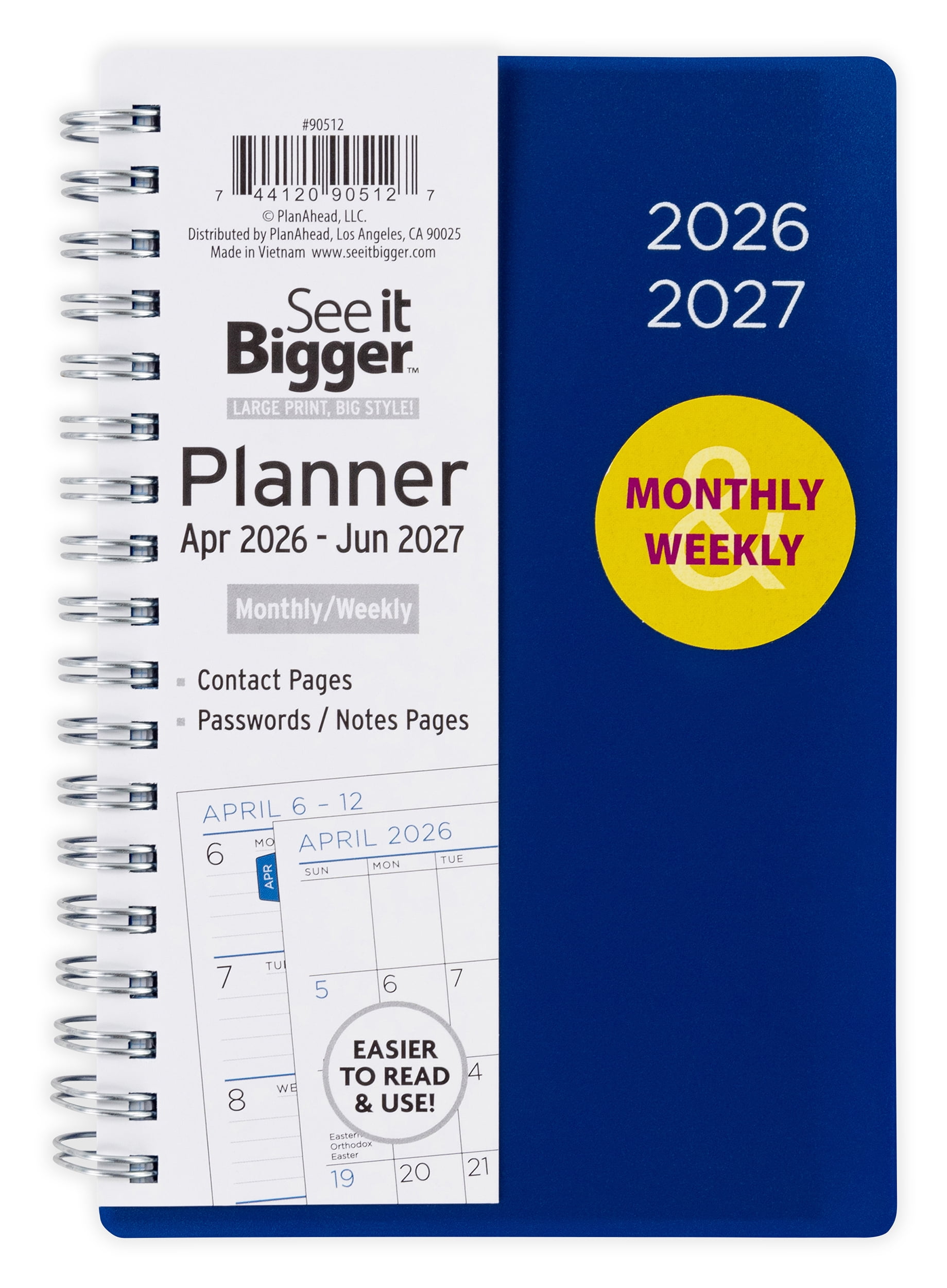 SEE IT BIGGER Monthly Weekly Planner, Large Print Planning System, Durable Softcover (Blue, 4.25 in x 6.5 in) uoh8f