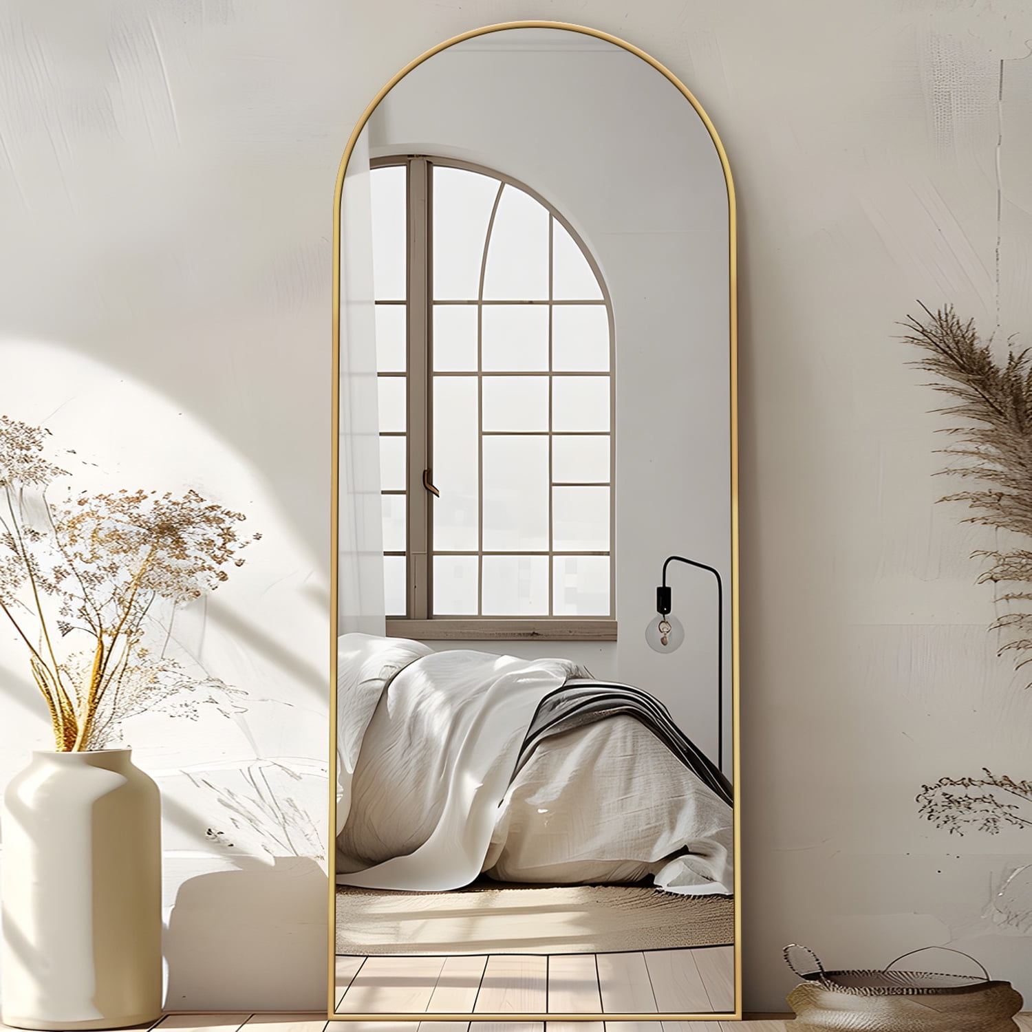Antok Arched Full Length Floor Mirror, Standing Body Mirror for Bedroom and Living Room (Gold, 58 in x 18.1 in) v34q0