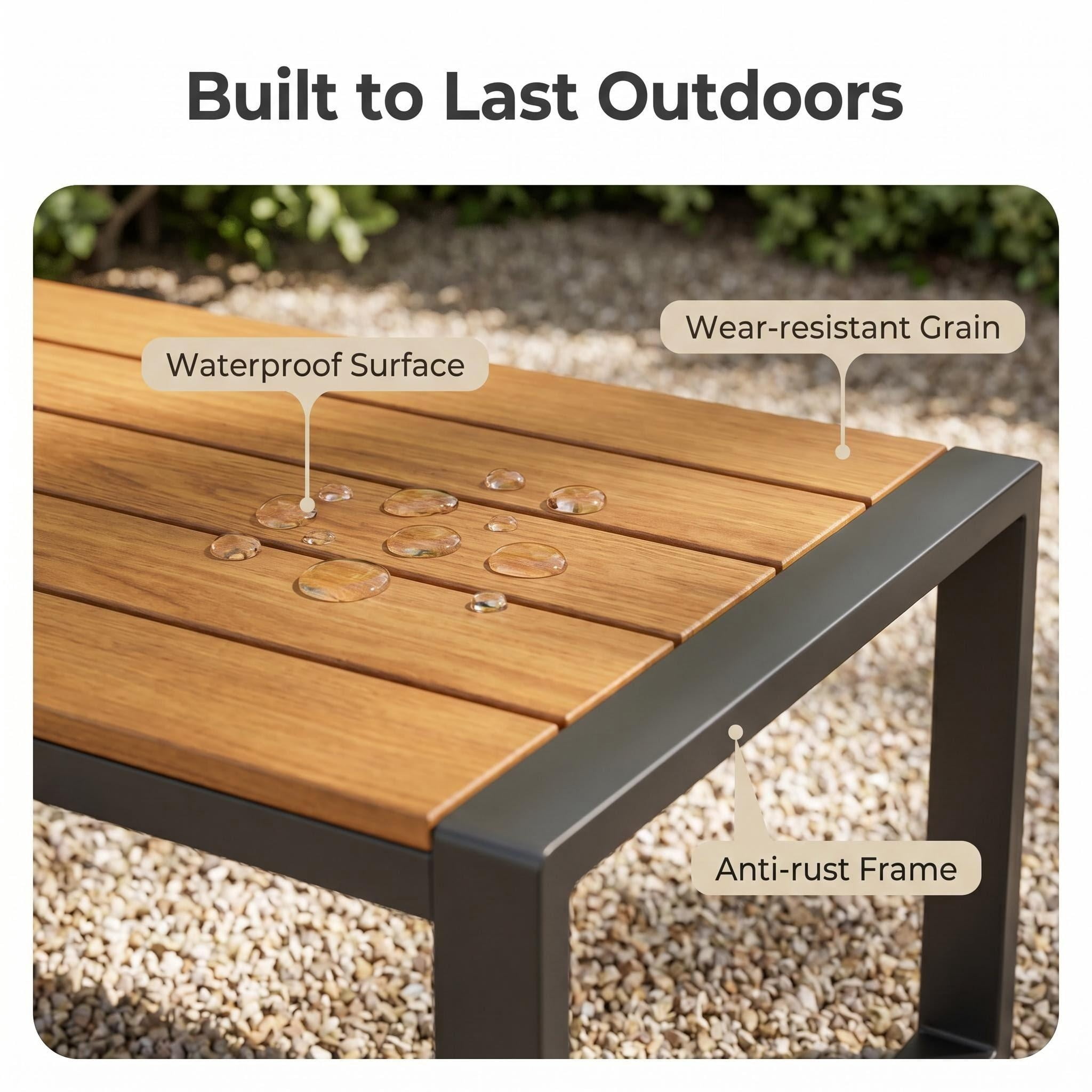 Lofka Outdoor Patio Furniture Set with Rectangle Wooden Table and Heavy-Duty Metal Frame (Gray, 4-Piece Set) 9j1r0